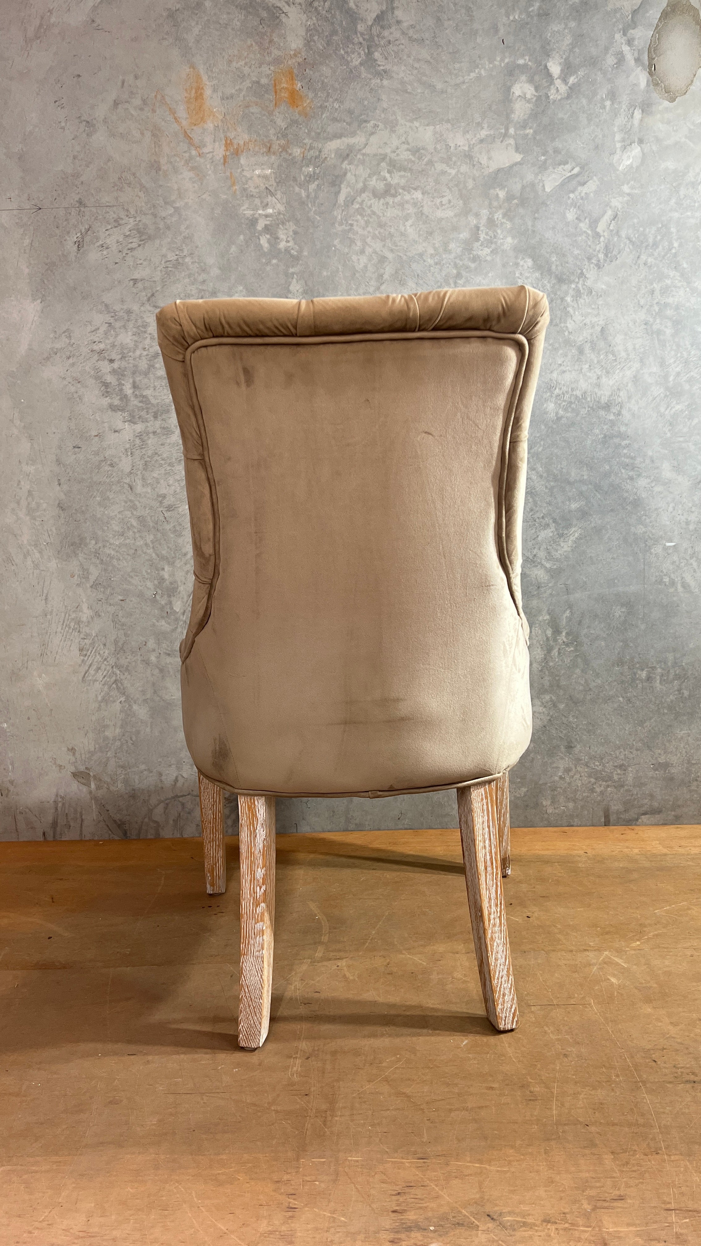 Oyster Velvet Diamond buttoned dining chairs - 2 available