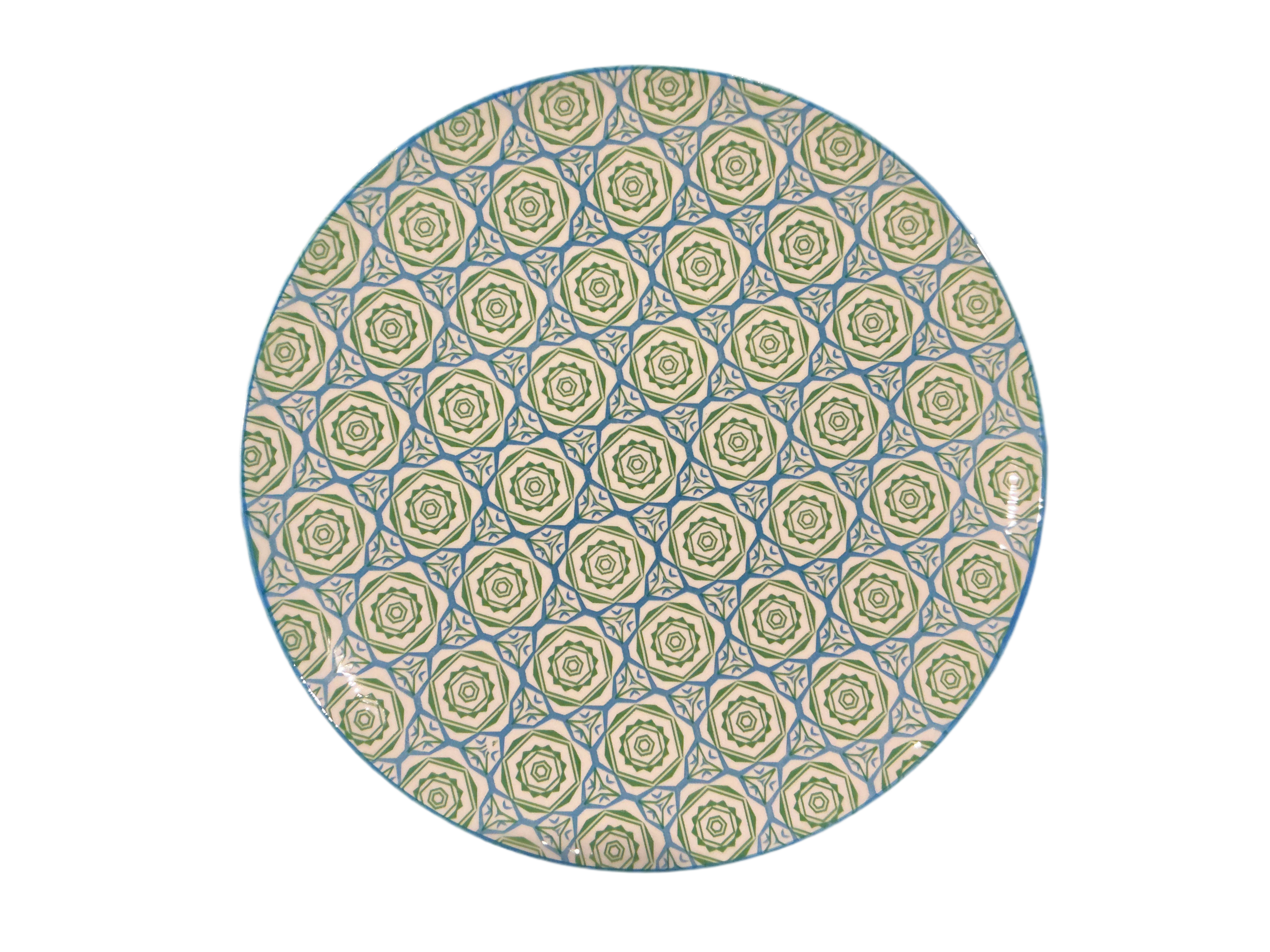 Patterned Ceramic Dinner Plate (Blue and Green)