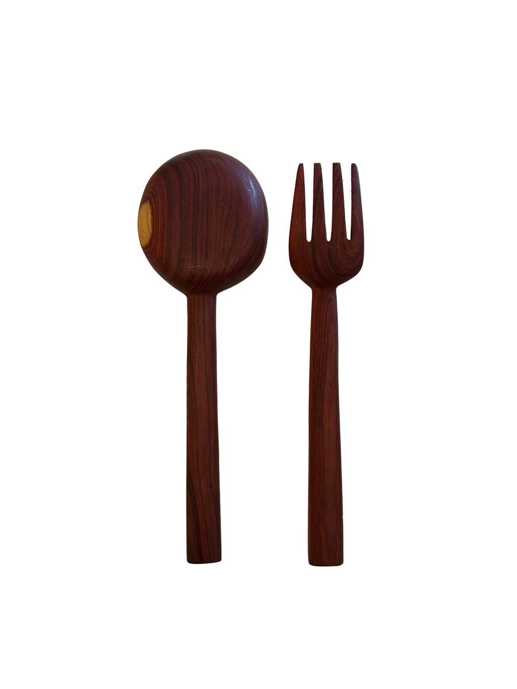 Teak and Bone Inlay Hand Carved Salad Servers Set