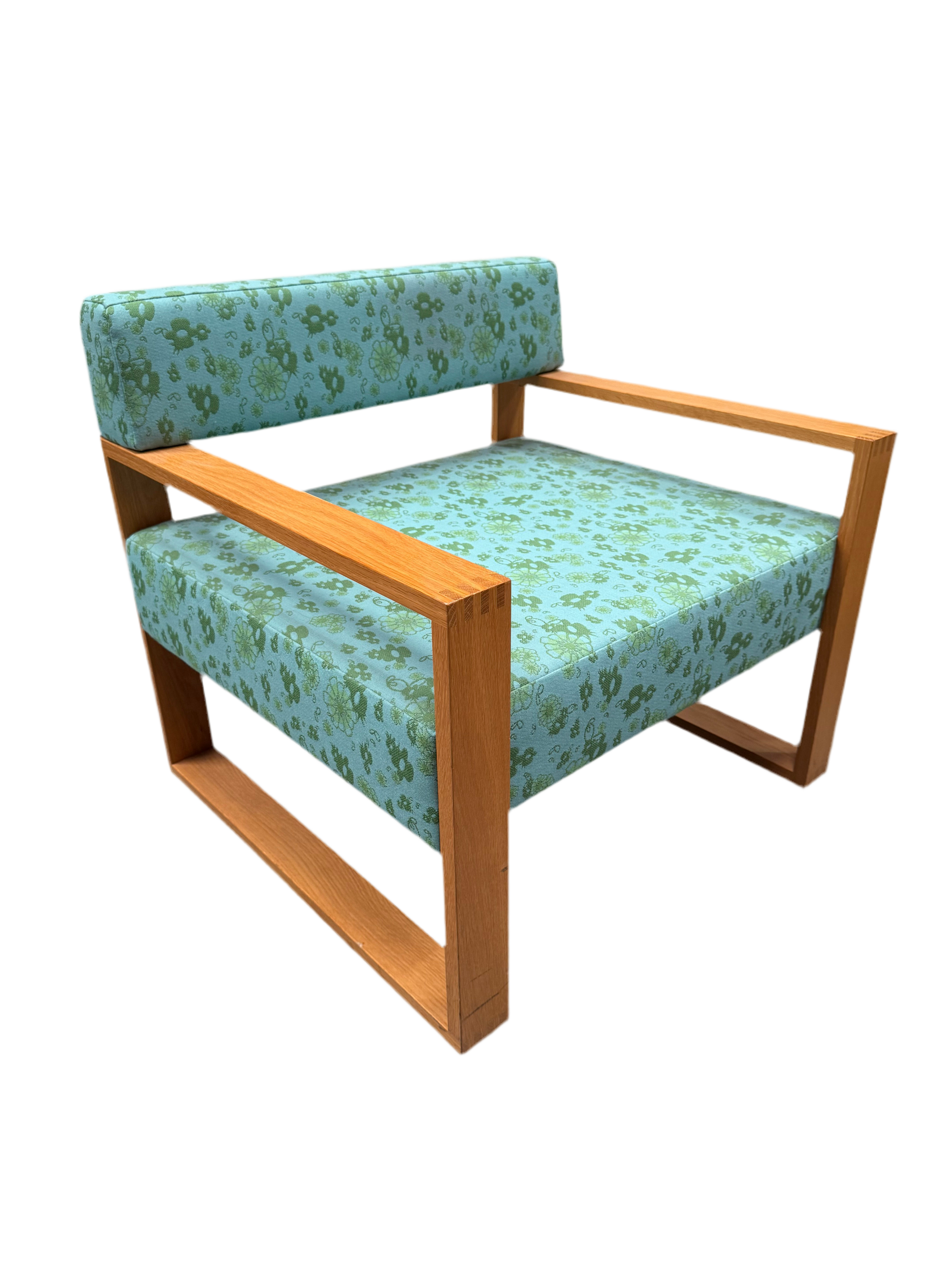 Mid Century Blue and Floral Armchair