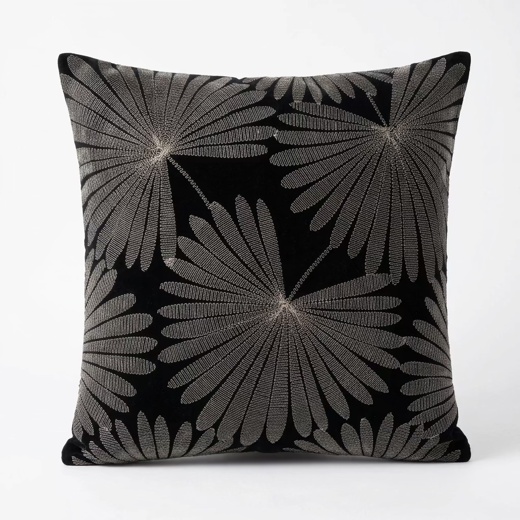Etta-Black Style Black Cushion with Palm motif