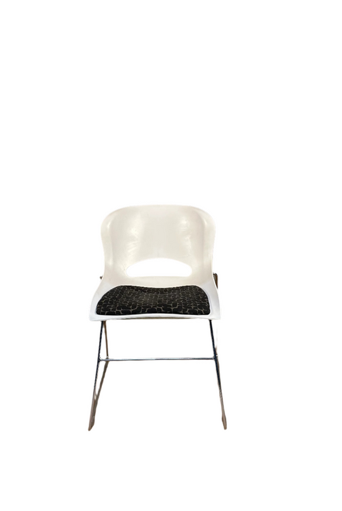 "O Chair" style chair with padded seat - white + geometric patterned cushion
