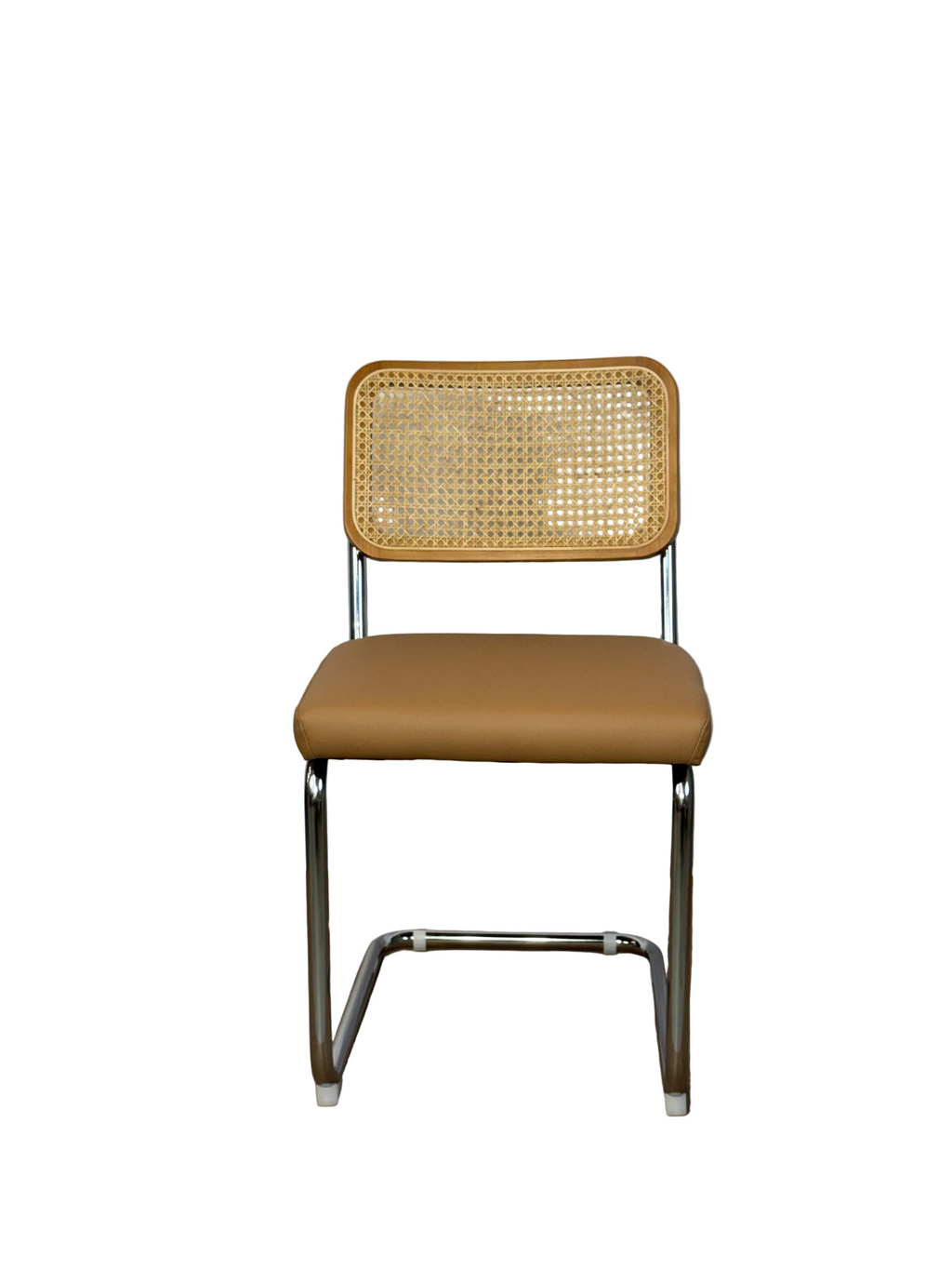 Tan Upholstery & Rattan Back Cantilever Dining Chair by Temple & Webster