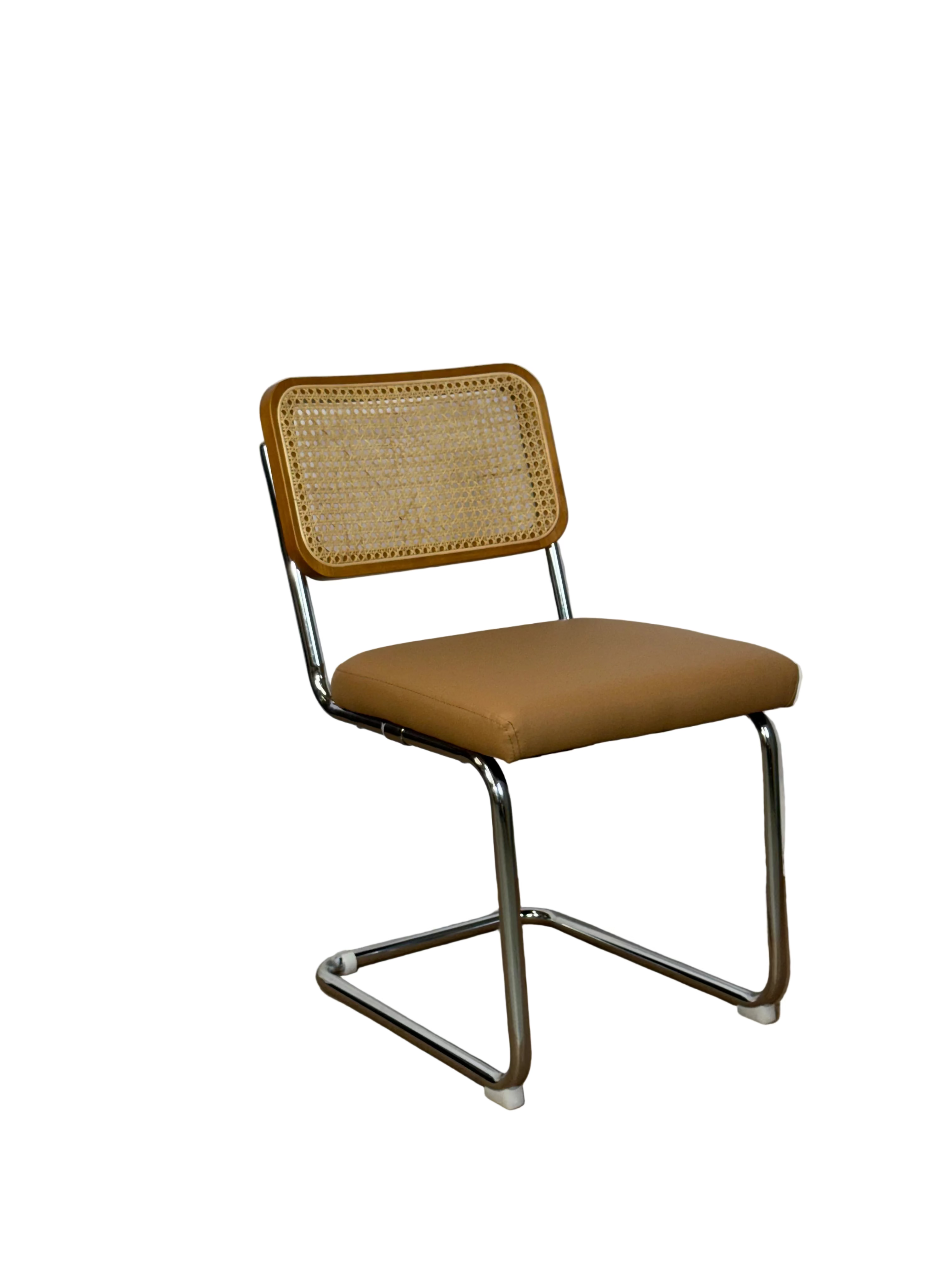 Tan Upholstery & Rattan Back Cantilever Dining Chair by Temple & Webster