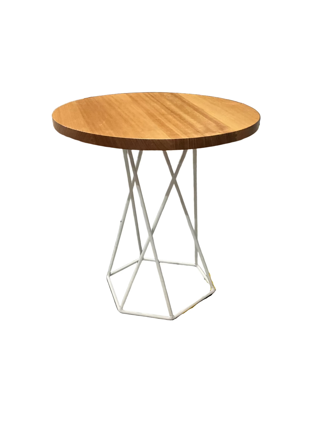 Side Table Wooden White Metal Legs
