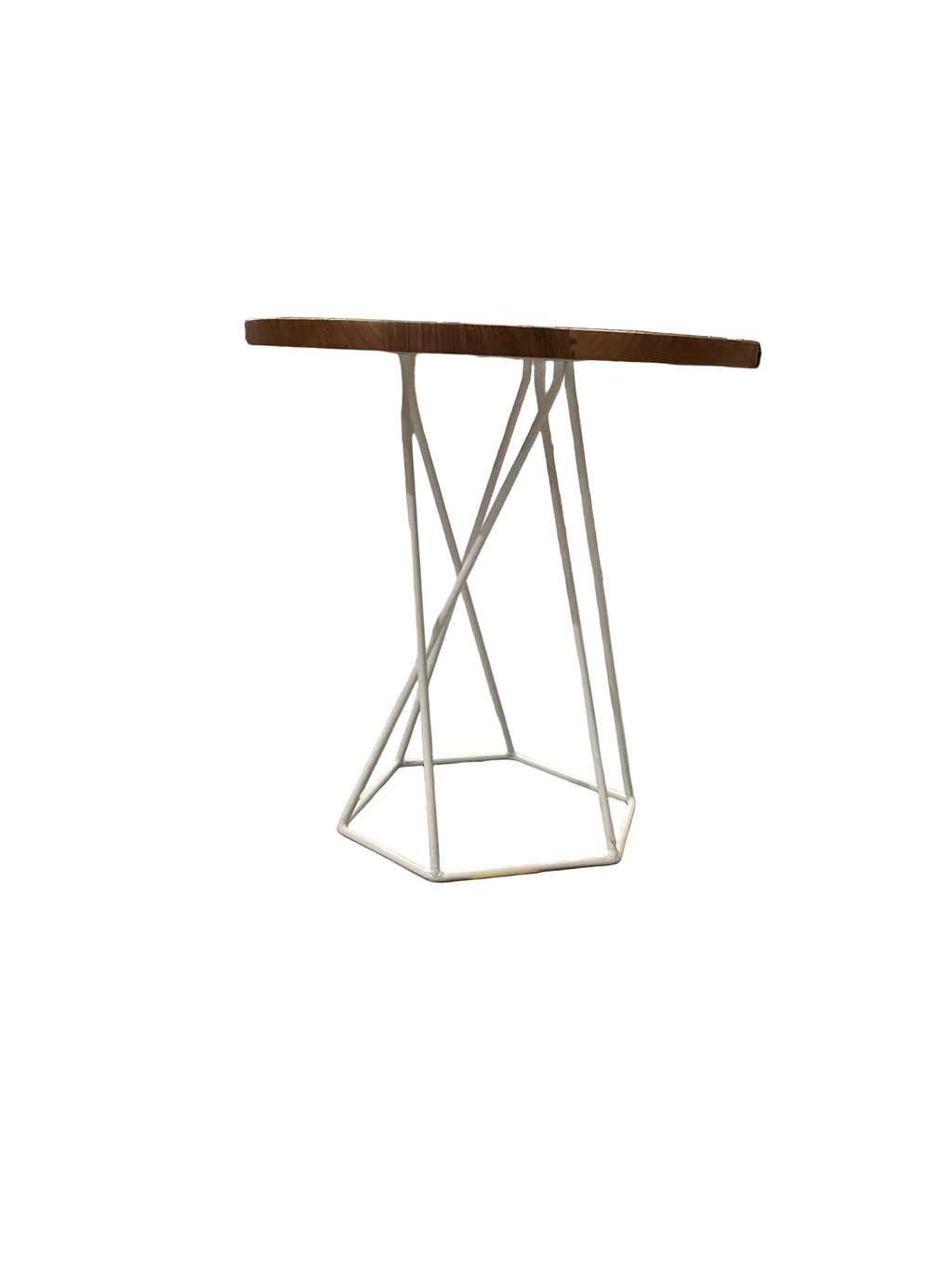 Side Table Wooden White Metal Legs