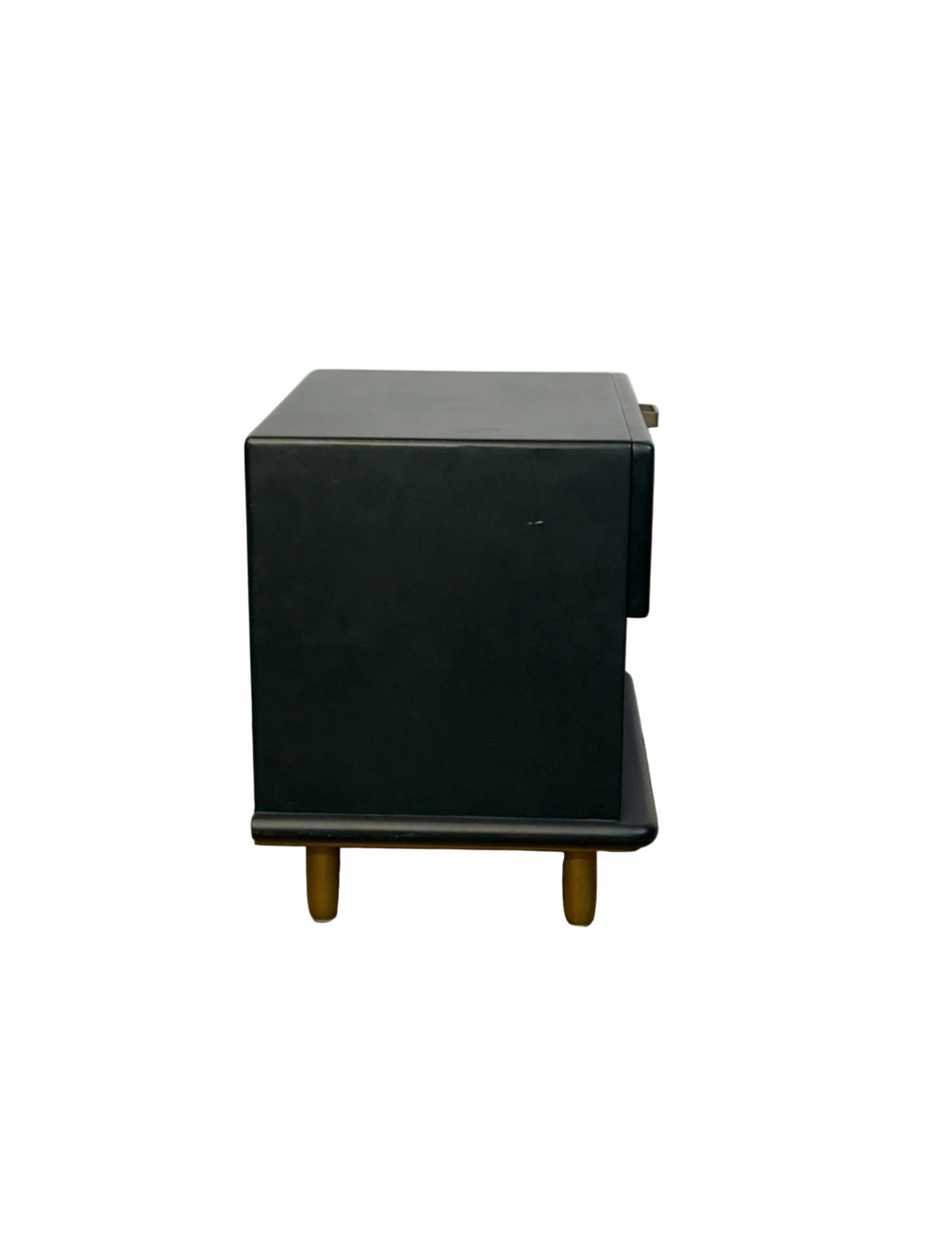Venice Bedside Table - Black Timber and Rattan