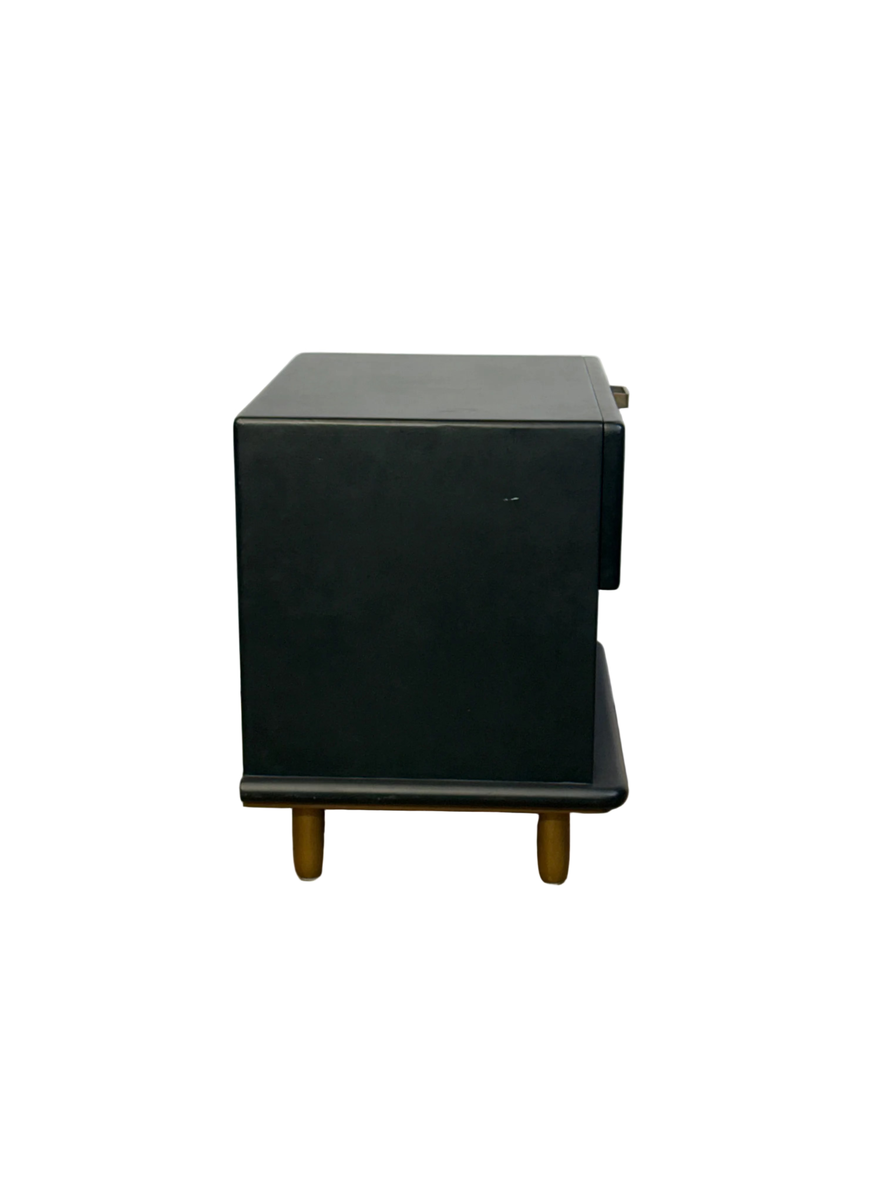 Venice Bedside Table - Black Timber and Rattan