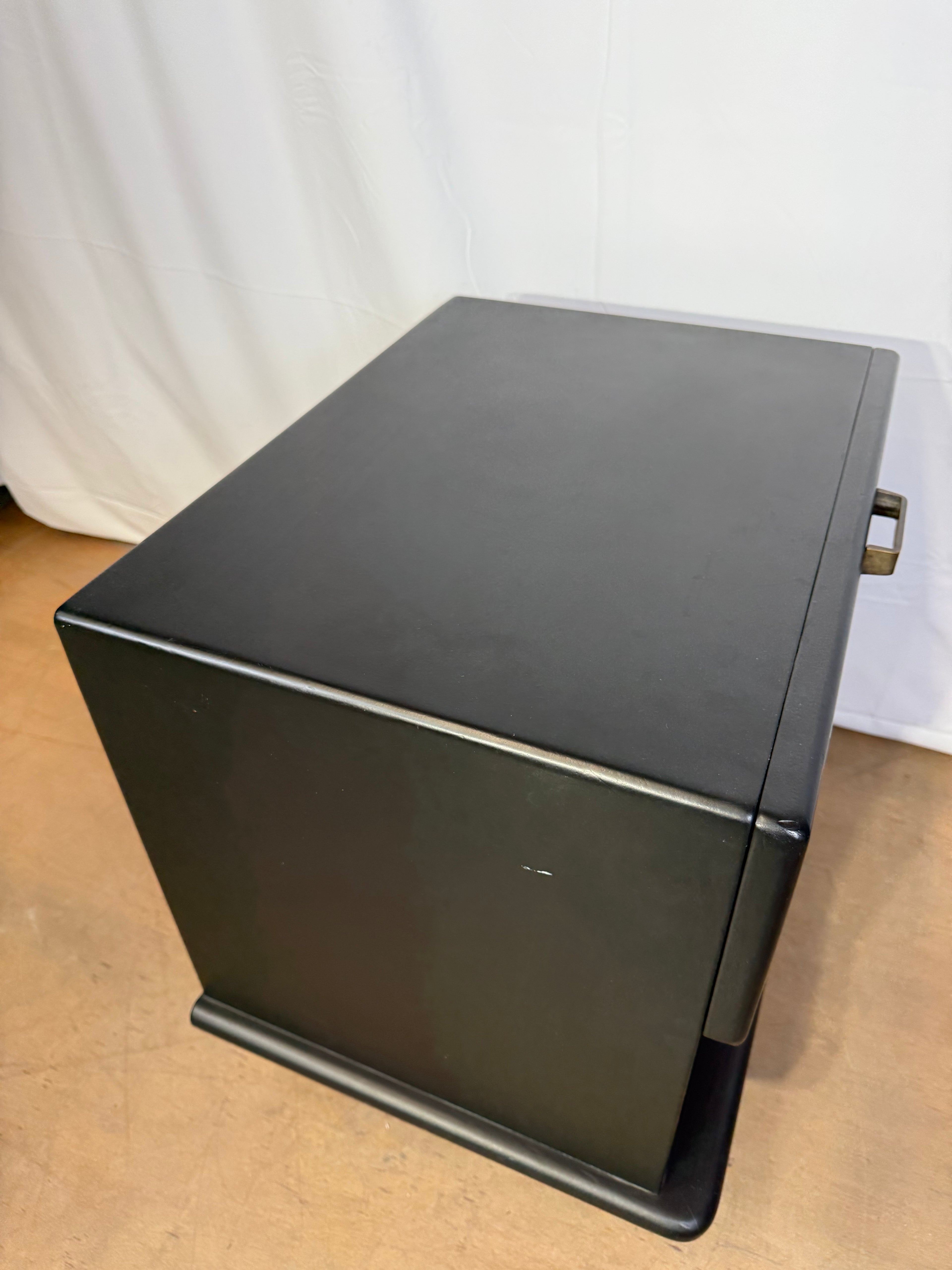 Venice Bedside Table - Black Timber and Rattan