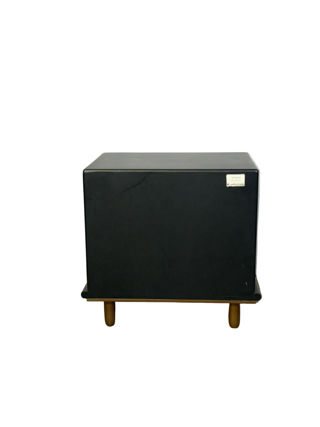 Venice Bedside Table - Black Timber and Rattan