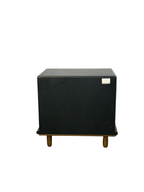 Venice Bedside Table - Black Timber and Rattan