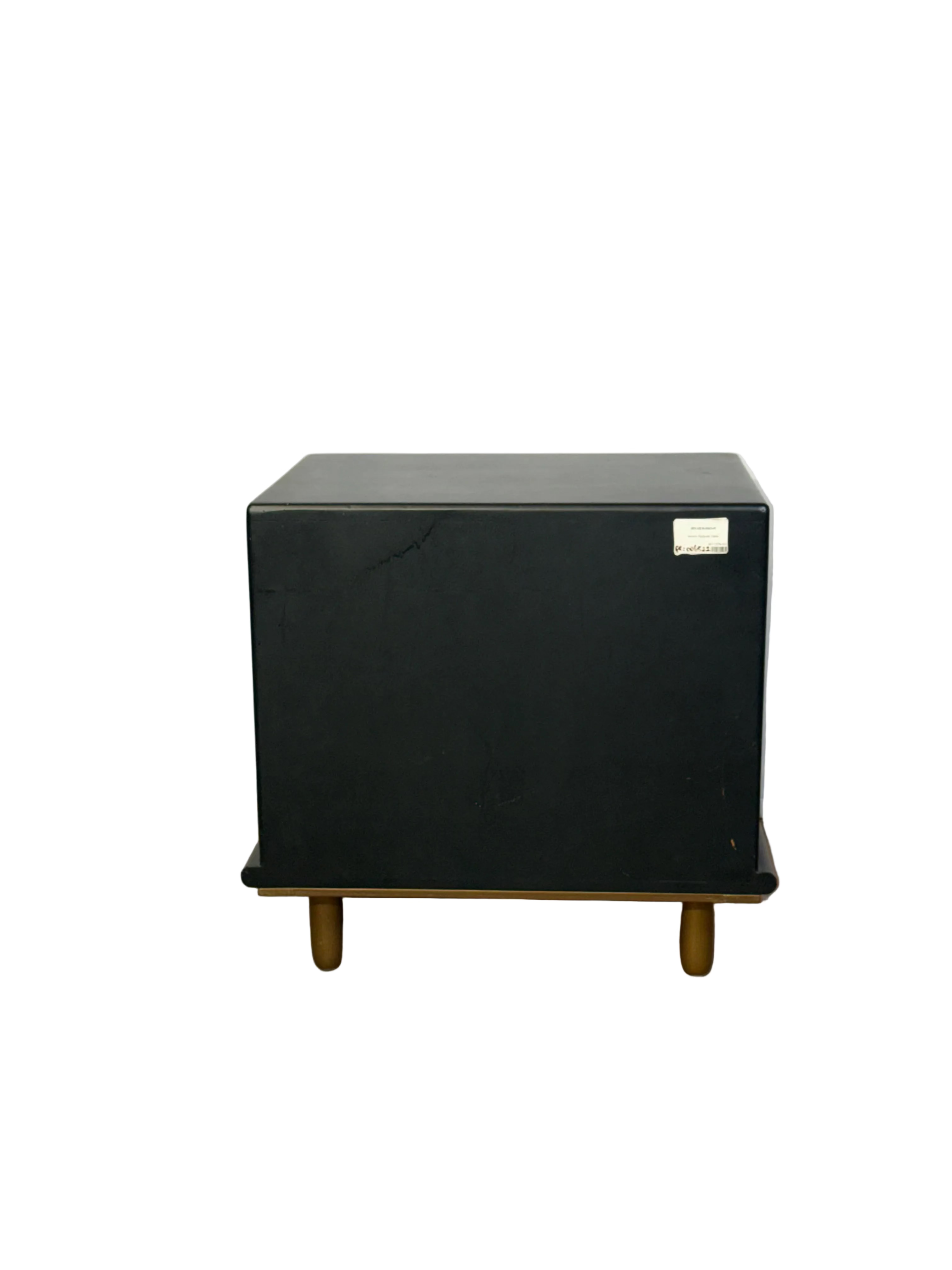 Venice Bedside Table - Black Timber and Rattan
