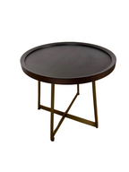 Round Minimalist Tray-Top Side Table - Dark Brown