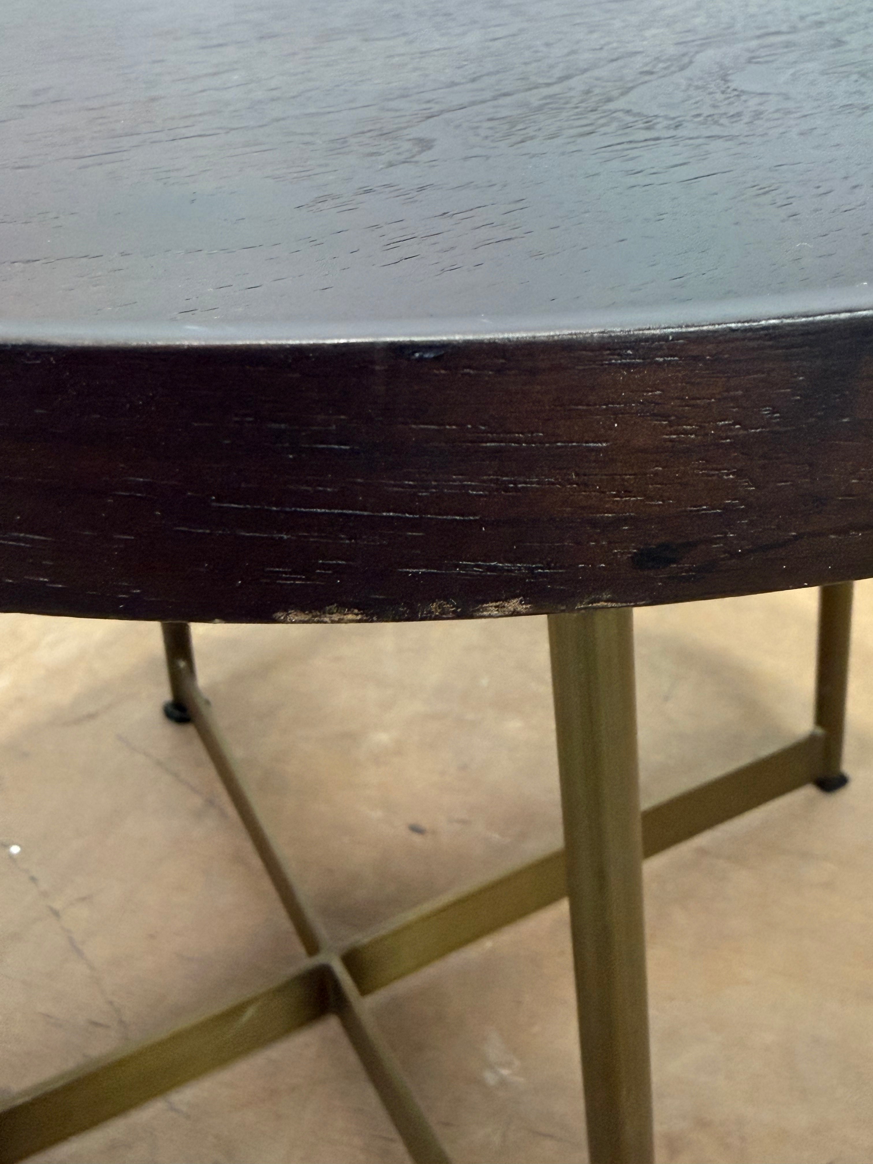 Round Minimalist Tray-Top Side Table - Dark Brown