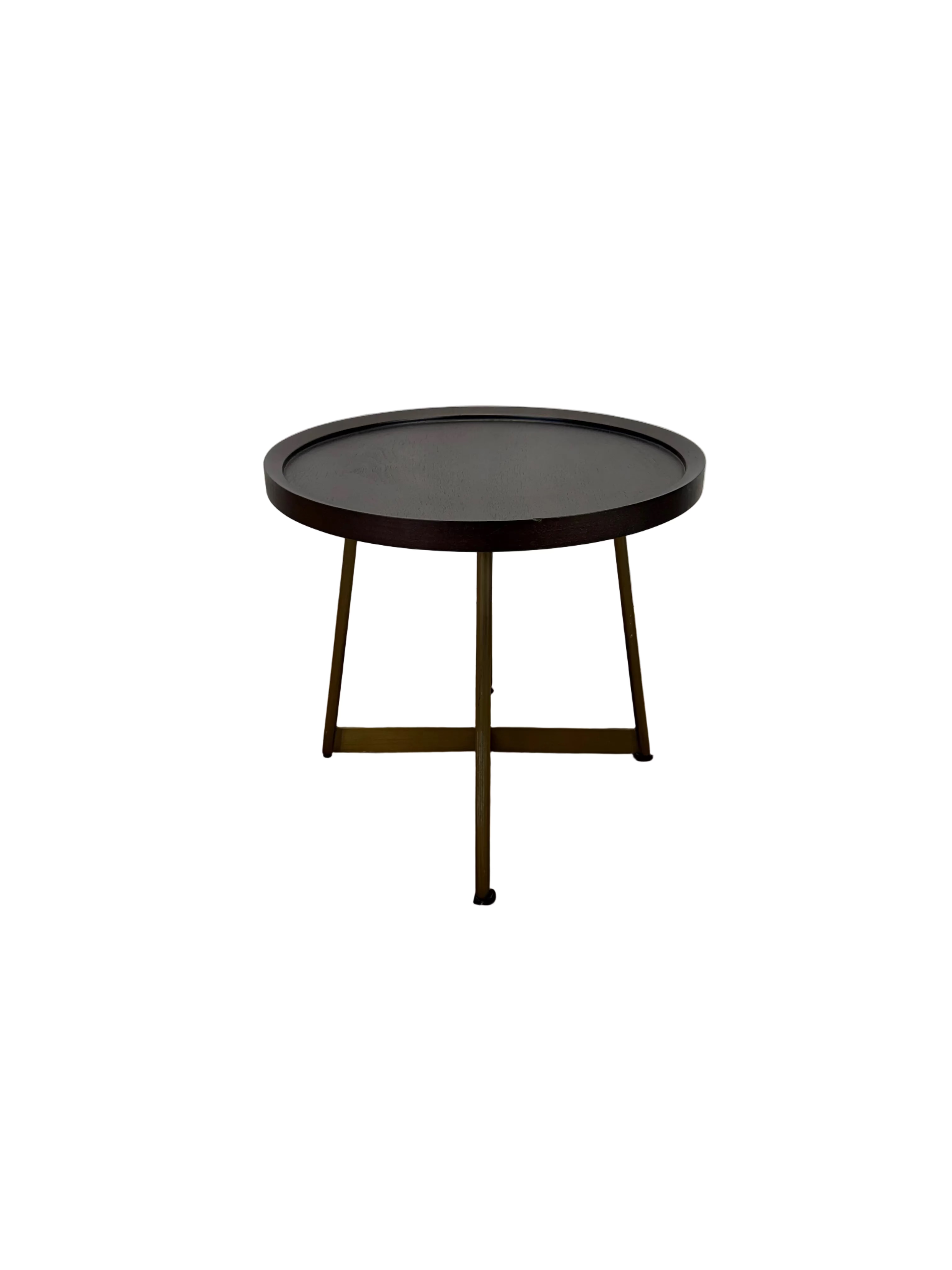Round Minimalist Tray-Top Side Table - Dark Brown
