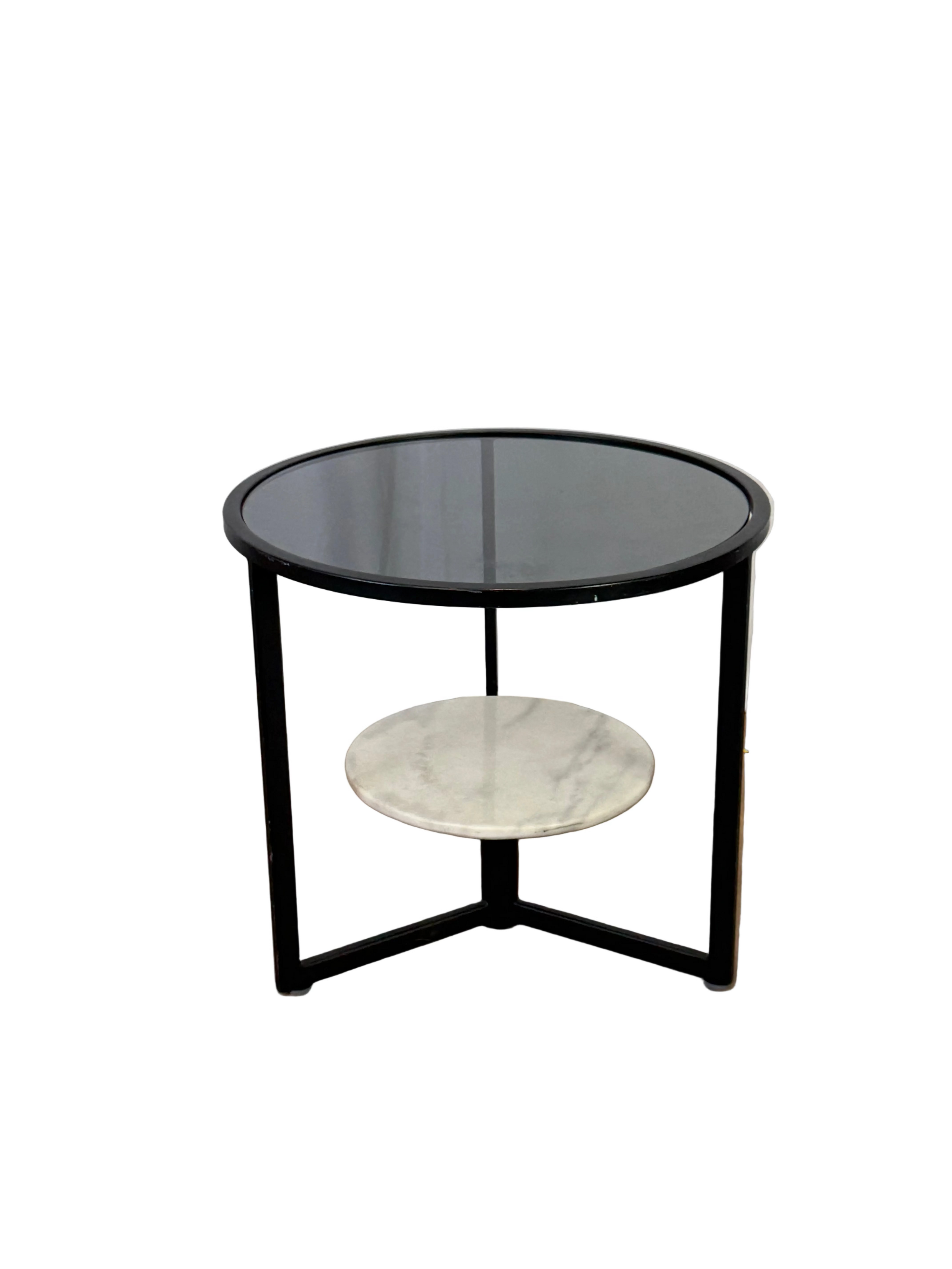 Architectural Marble, Chrome & Glass Side Table