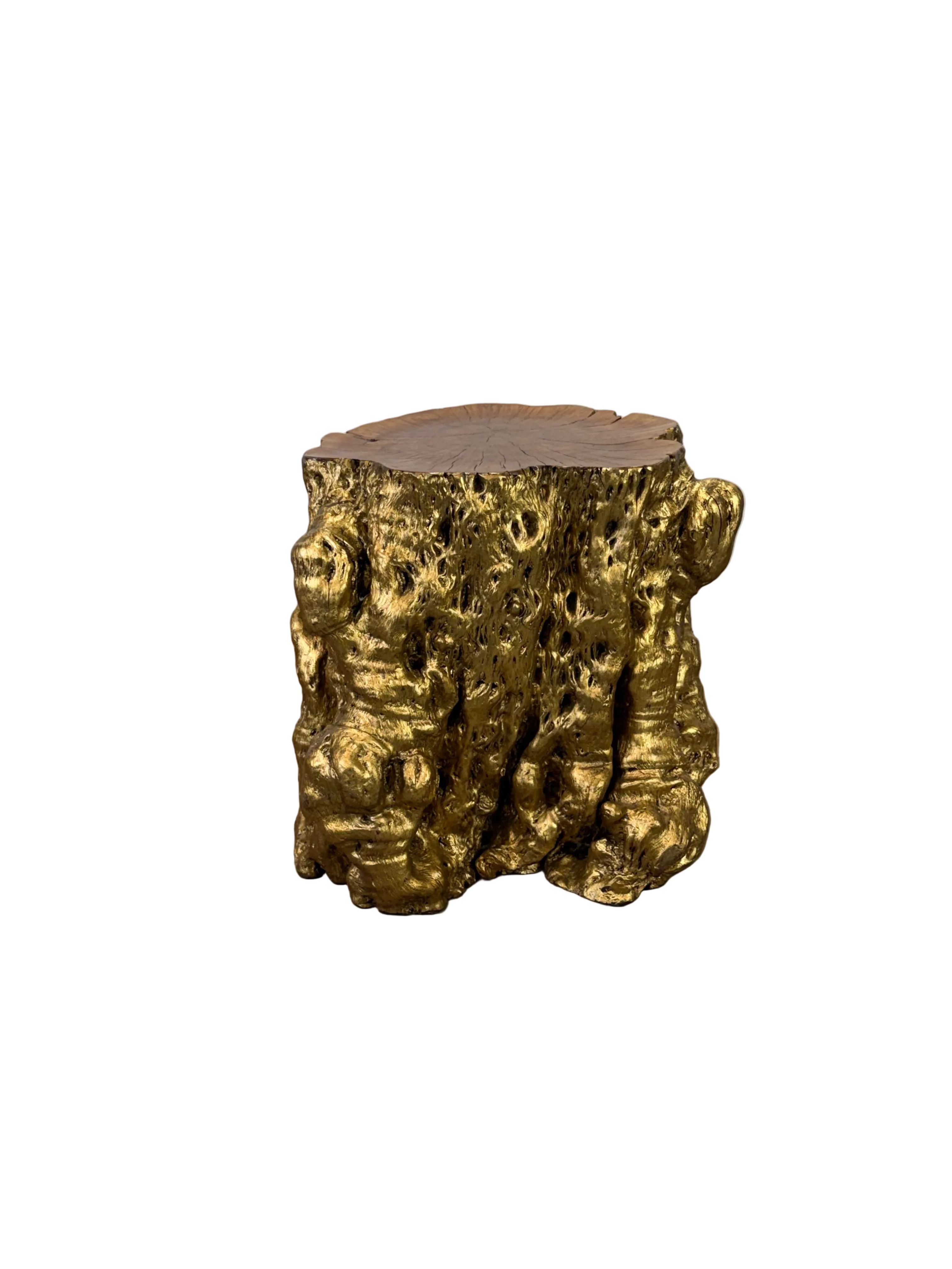 Sculptural Gold-Finished Tree Stump Side Table