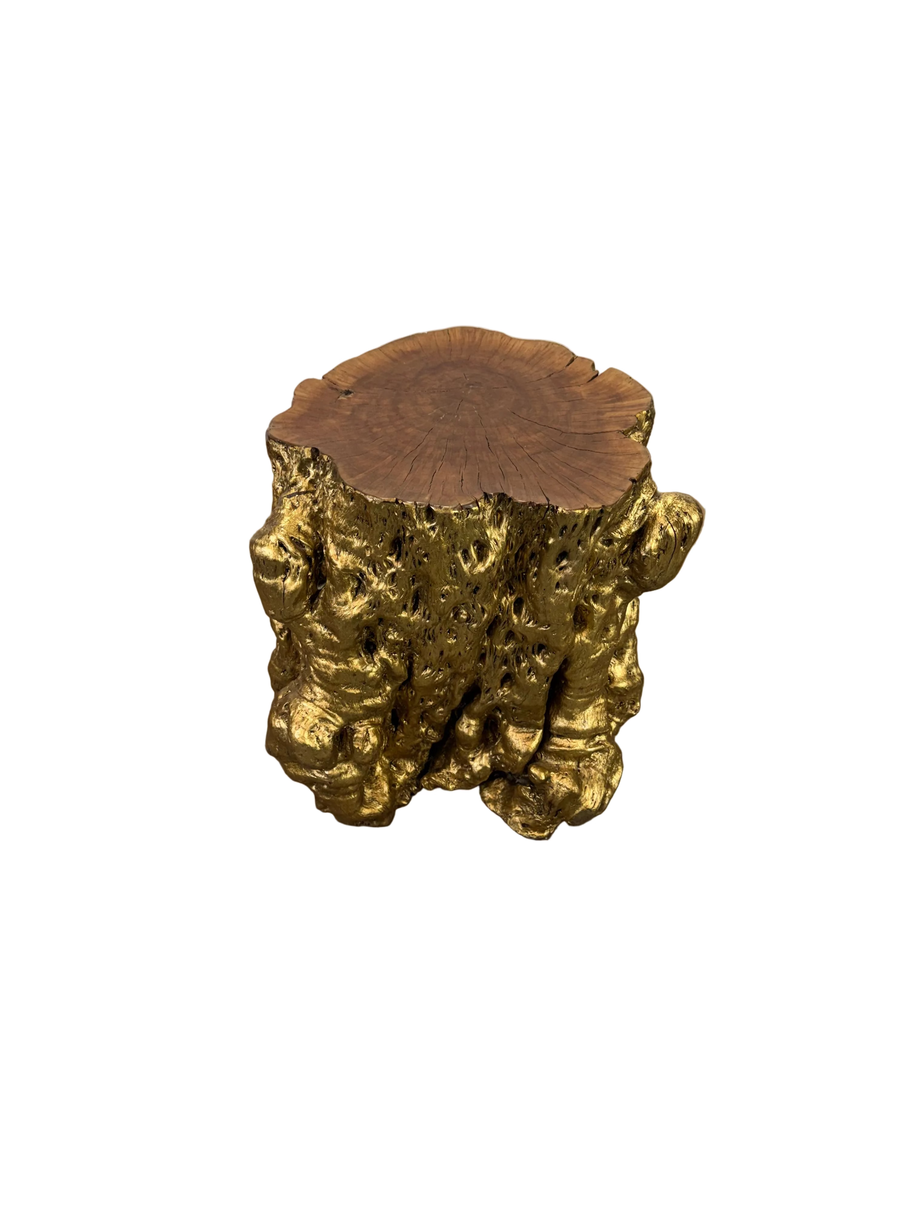 Sculptural Gold-Finished Tree Stump Side Table