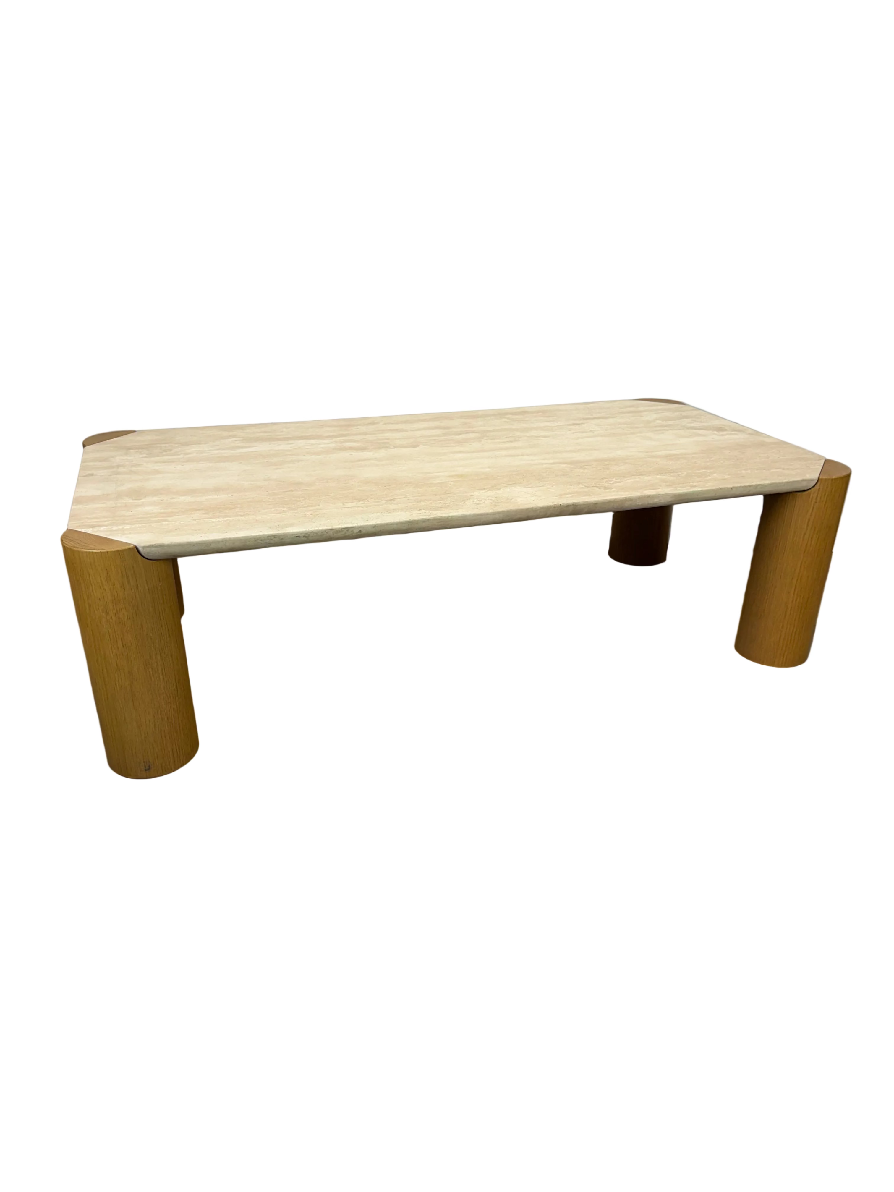 Architectural Travertine and Timber Coffee Table
