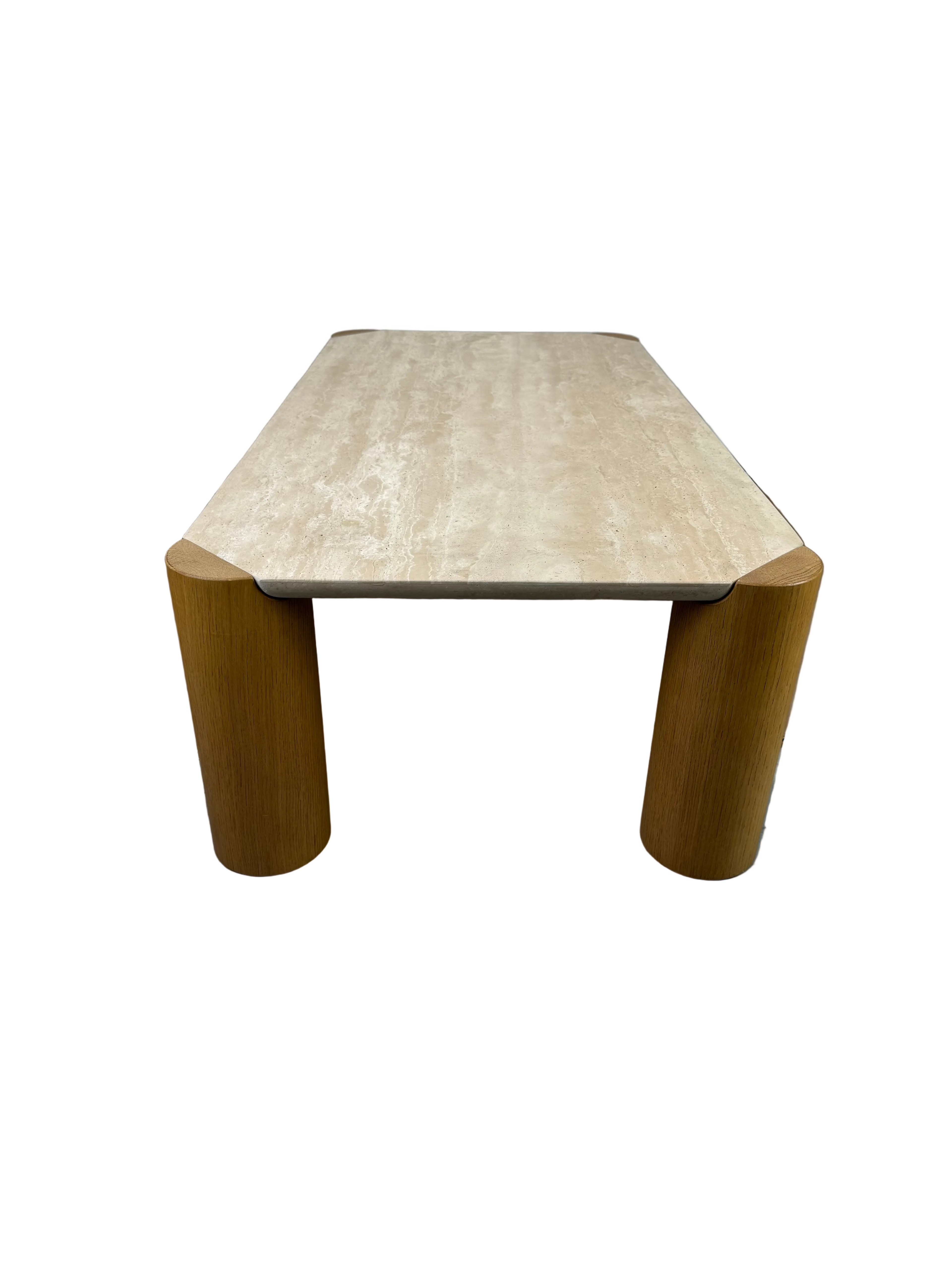 Architectural Travertine and Timber Coffee Table