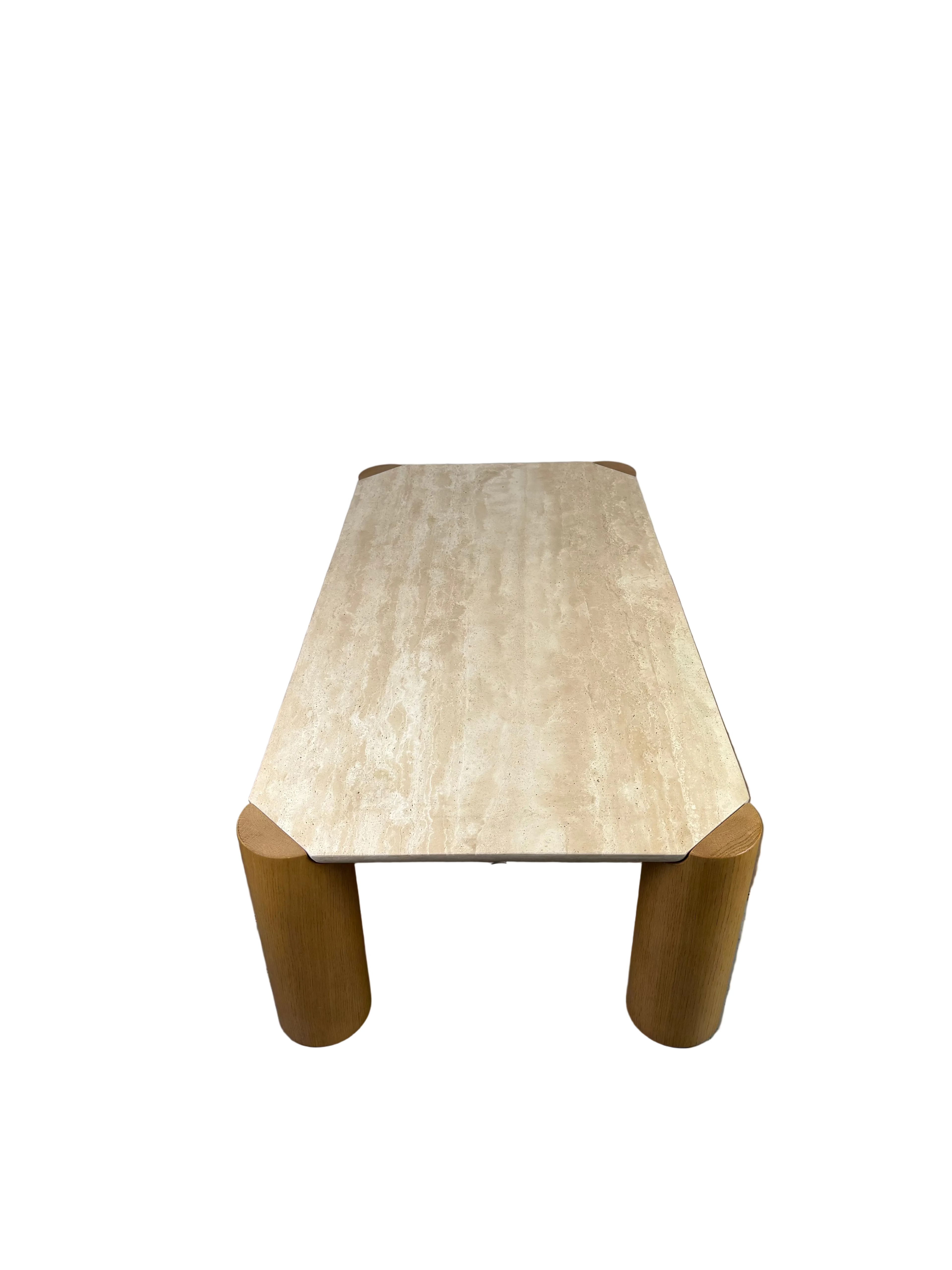Architectural Travertine and Timber Coffee Table