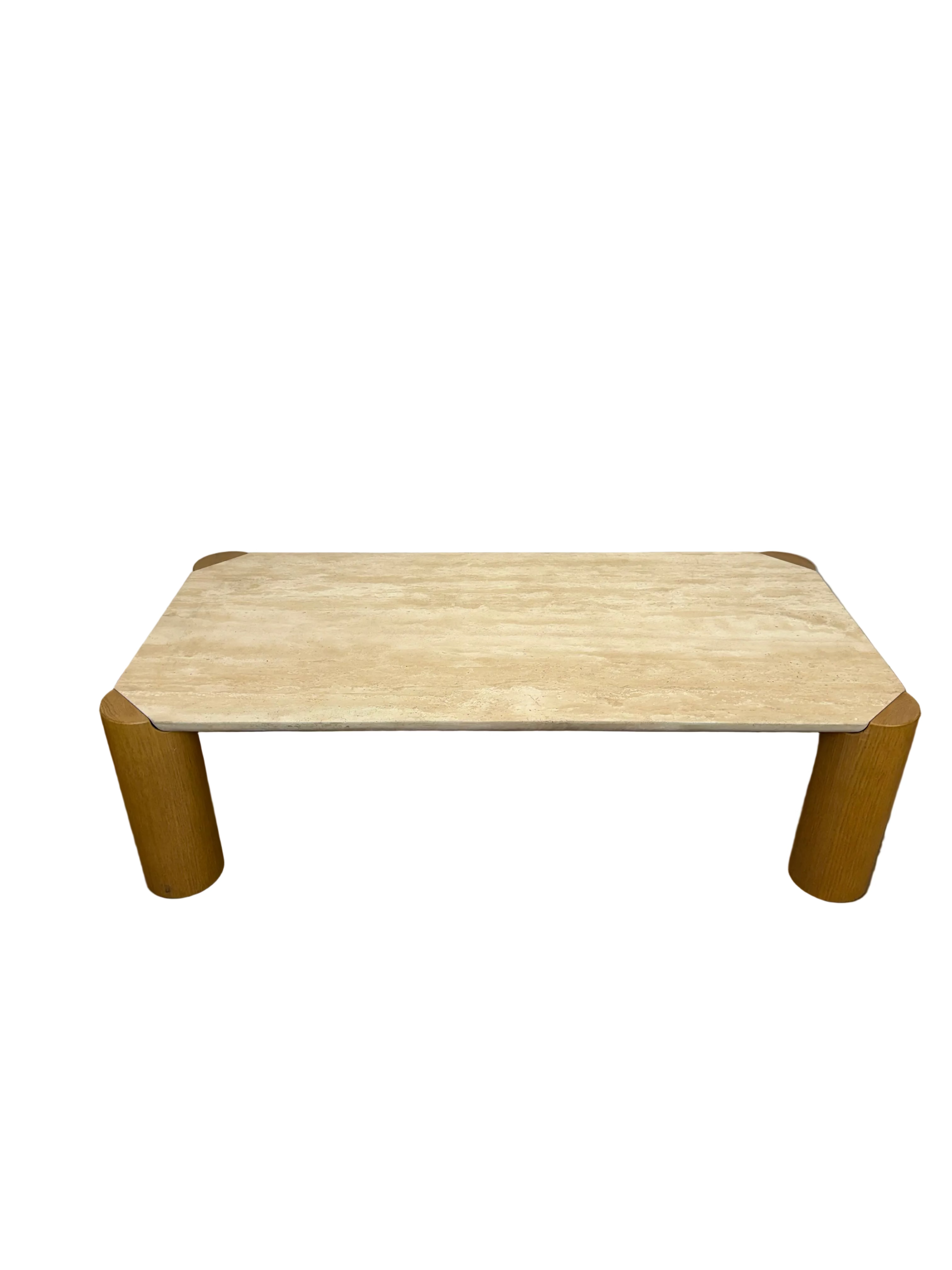 Architectural Travertine and Timber Coffee Table