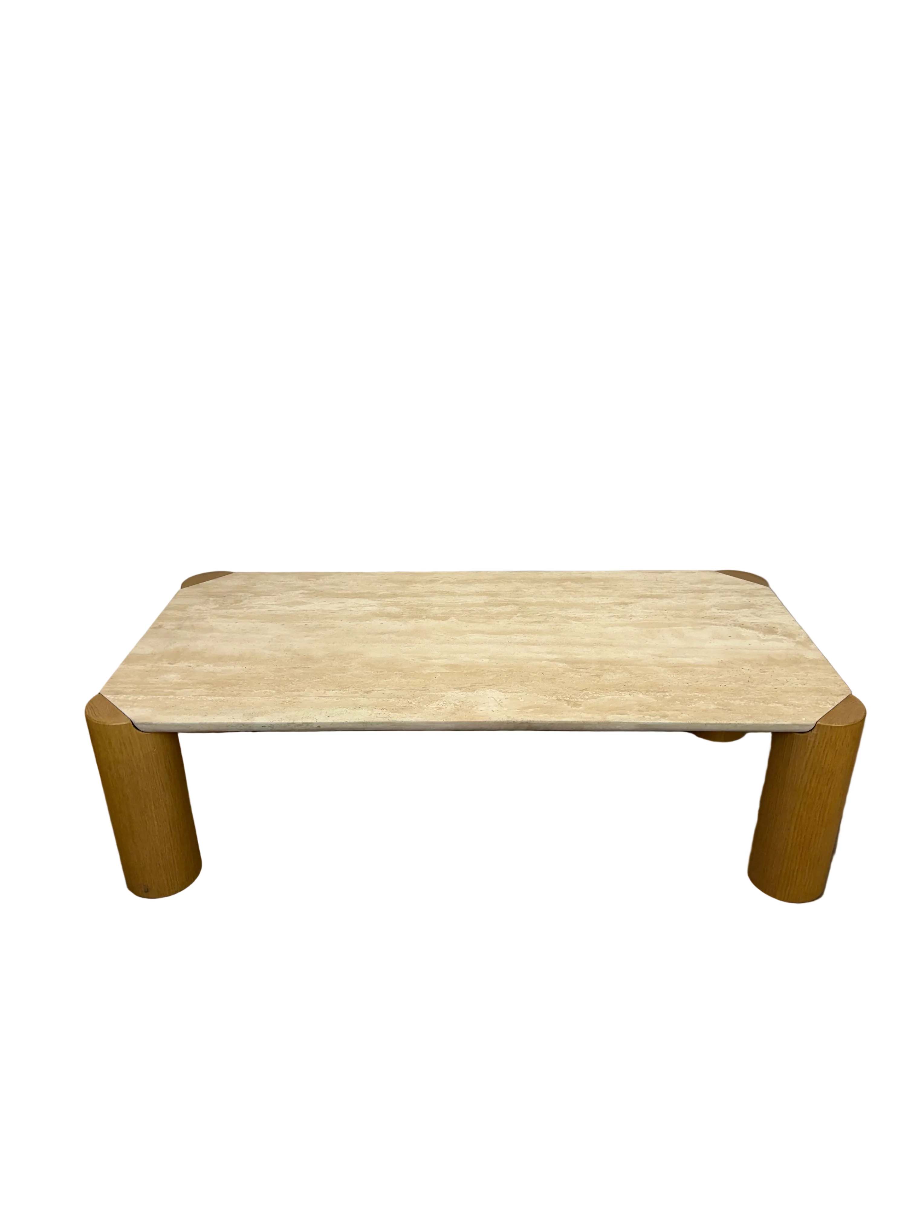 Architectural Travertine and Timber Coffee Table