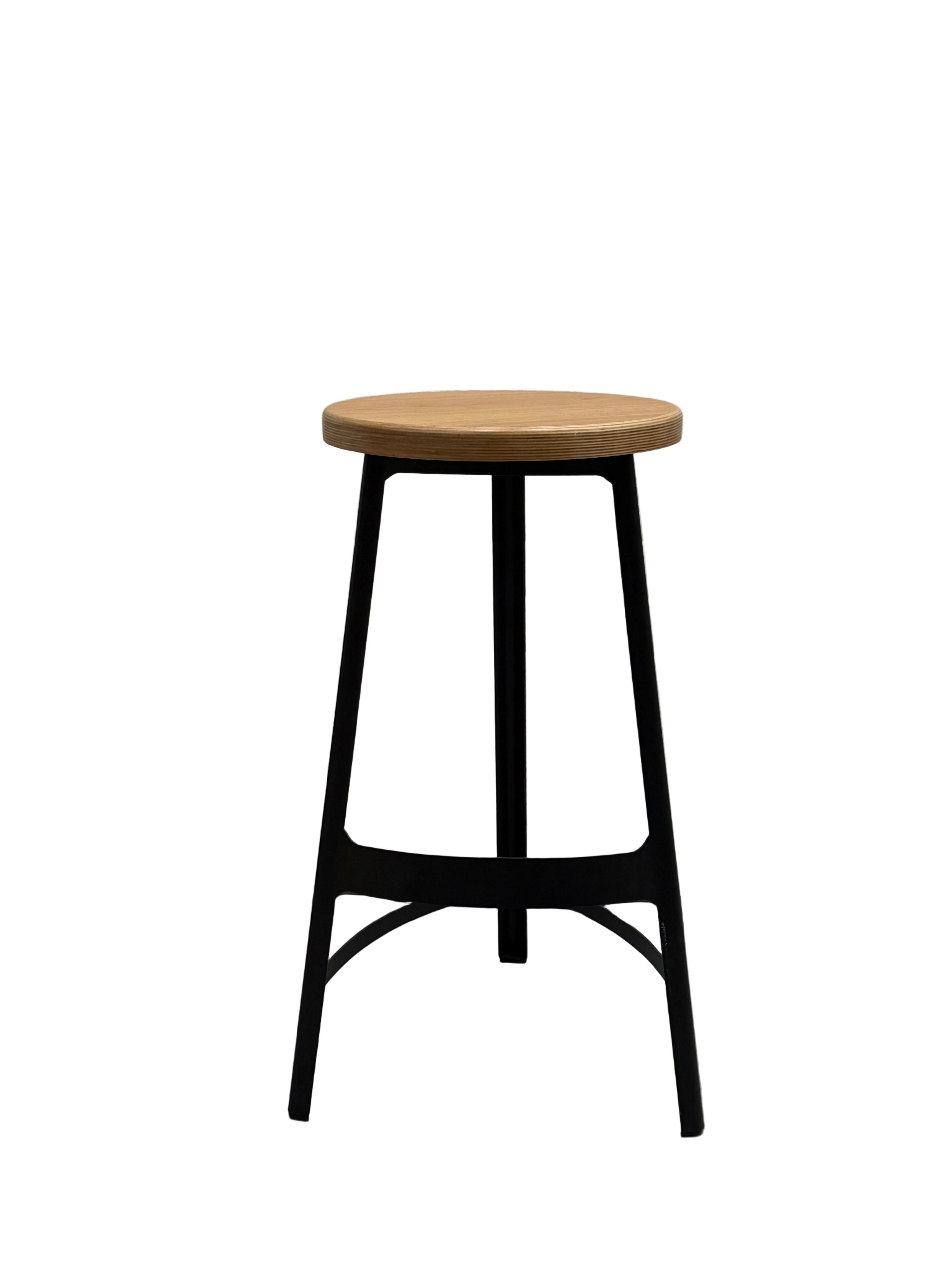 Sean Dix Factory Barstool - Natural Timber & Black Metal