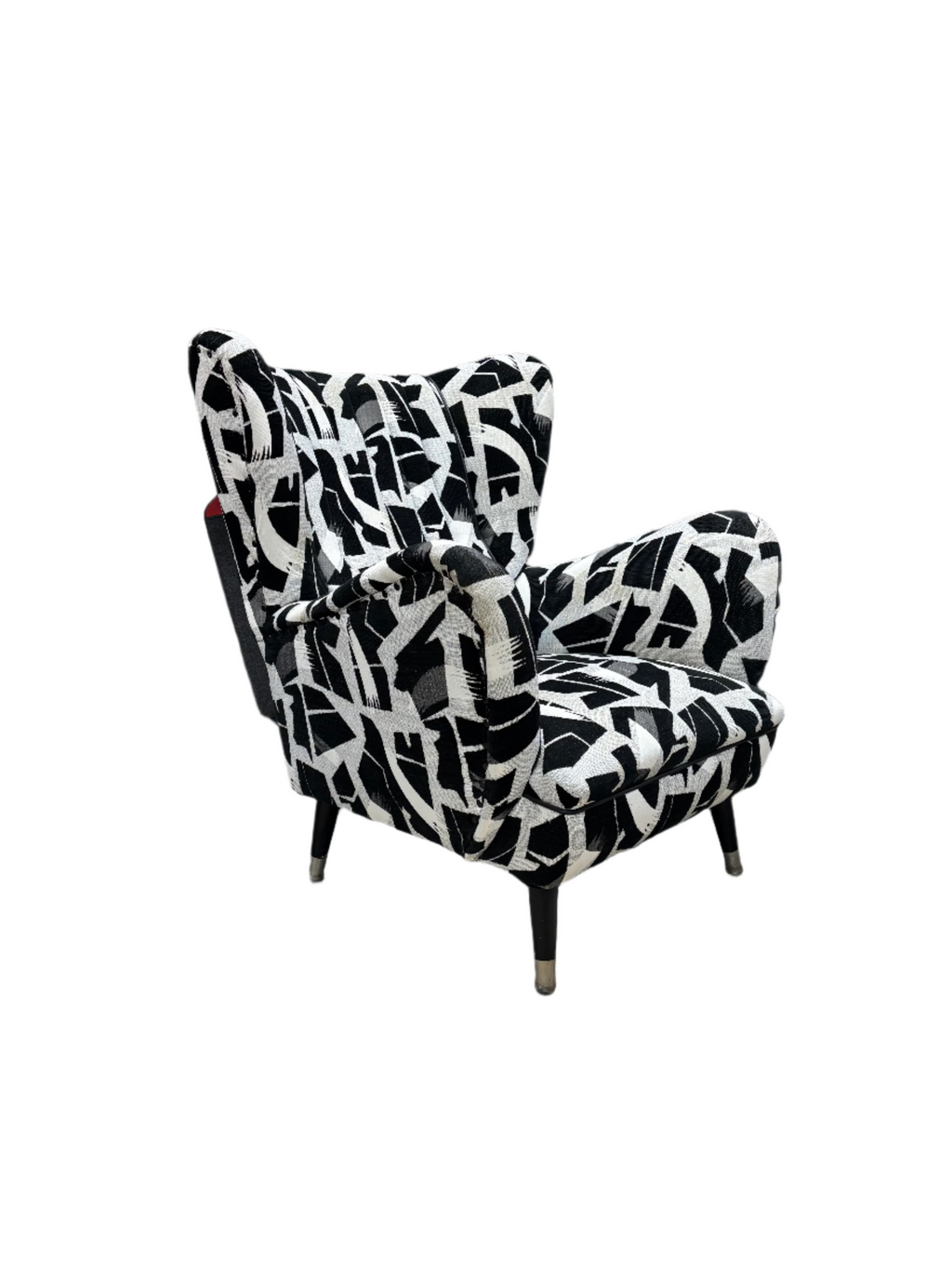 Vintage Graphic Print Wing Back Armchair