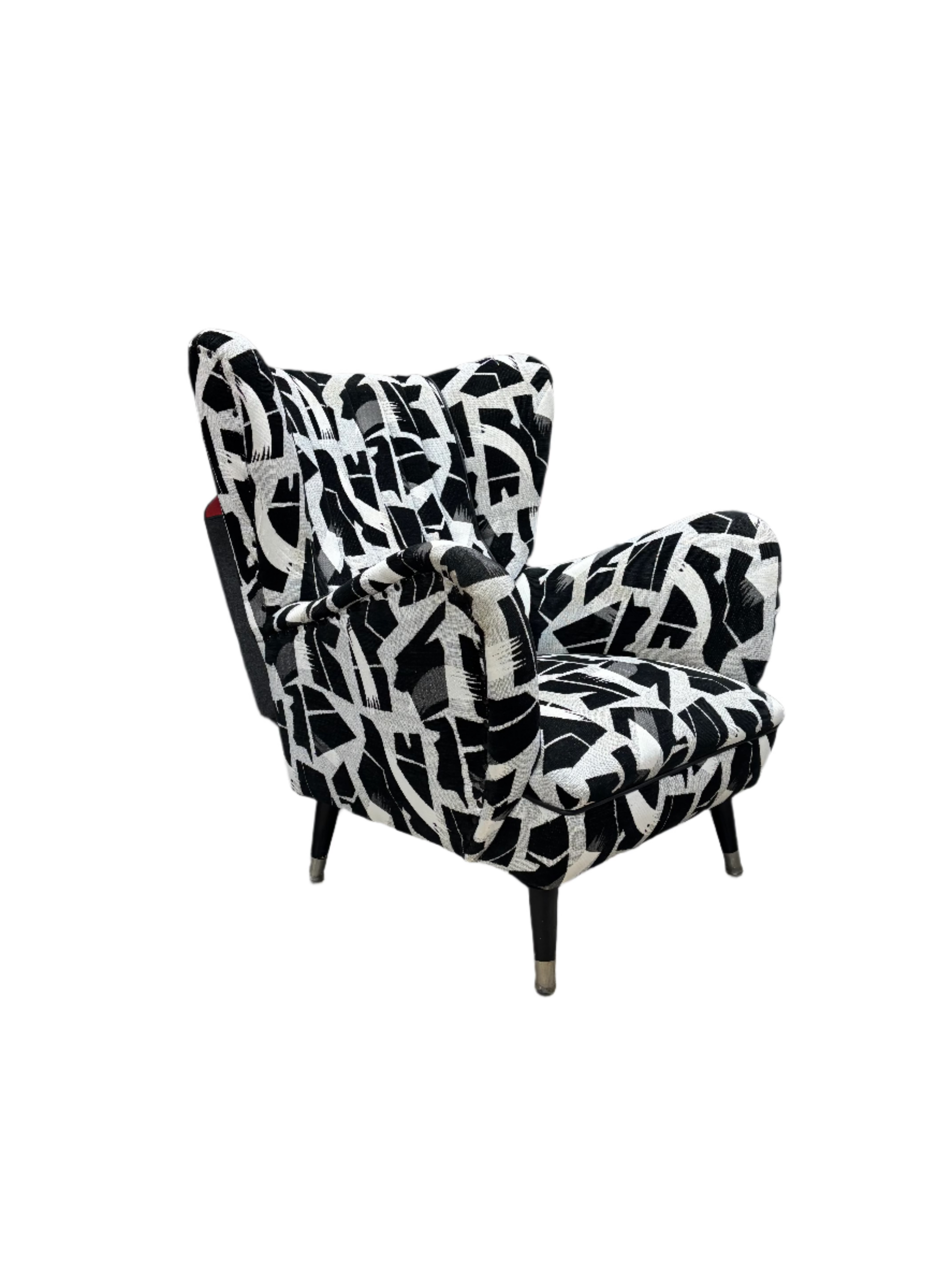 Vintage Graphic Print Wing Back Armchair
