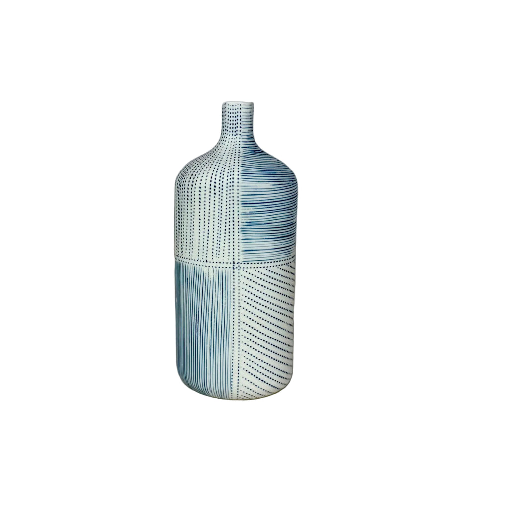 Blue Stripe & Dot Ceramic Vase