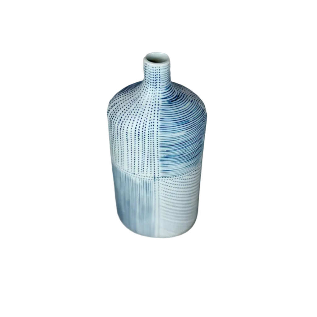 Blue Stripe & Dot Ceramic Vase