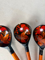 Vintage Hand-Painted Khokhloma Russian Wooden Spoons, Set of 5