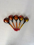 Vintage Hand-Painted Khokhloma Russian Wooden Spoons, Set of 5
