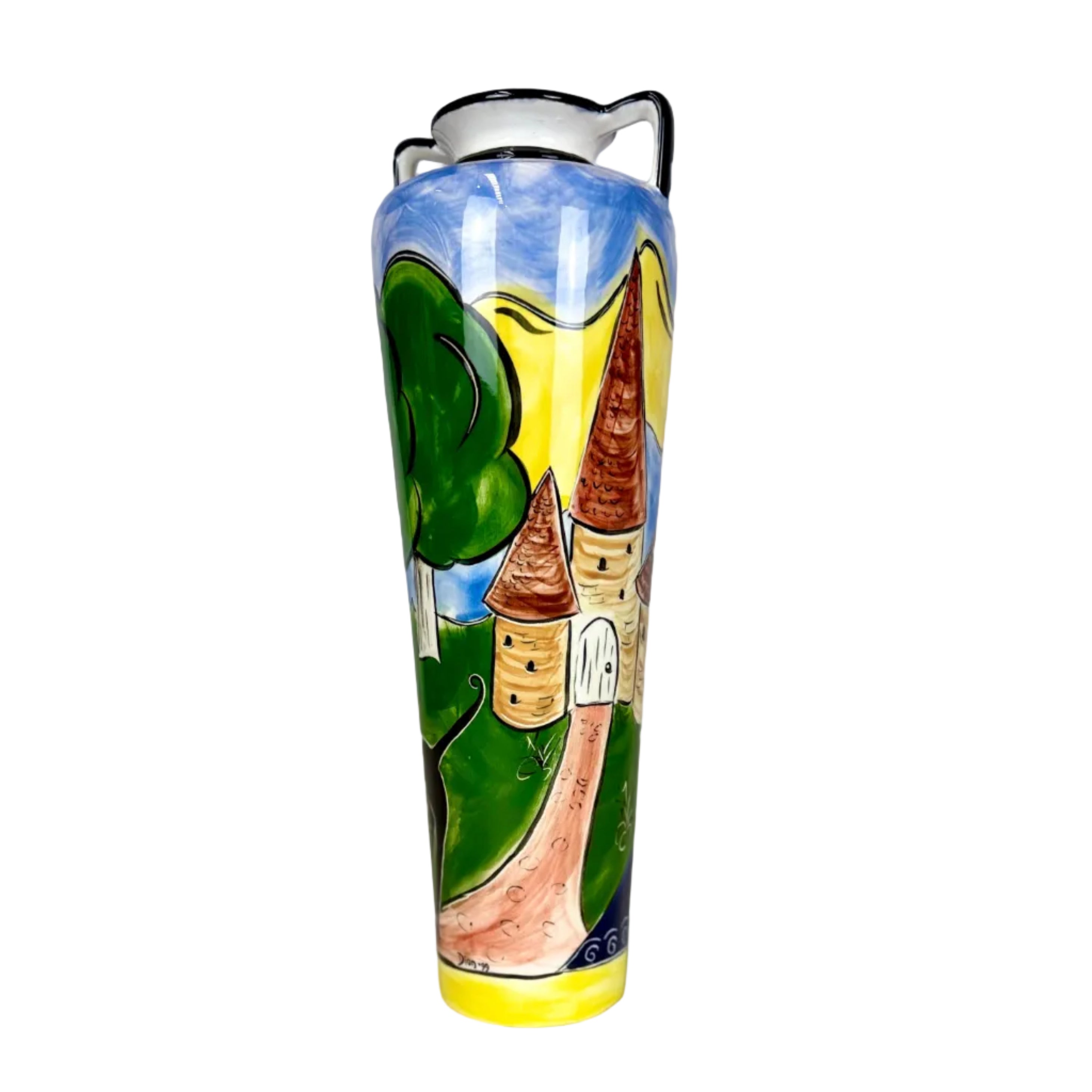 Tall Hand-Painted Ceramic Vase With King Scene
