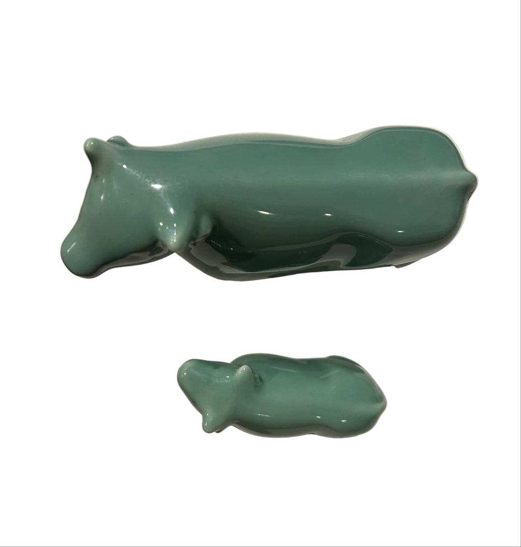 Vintage Glazed Ceramic Cow Ornaments Set
