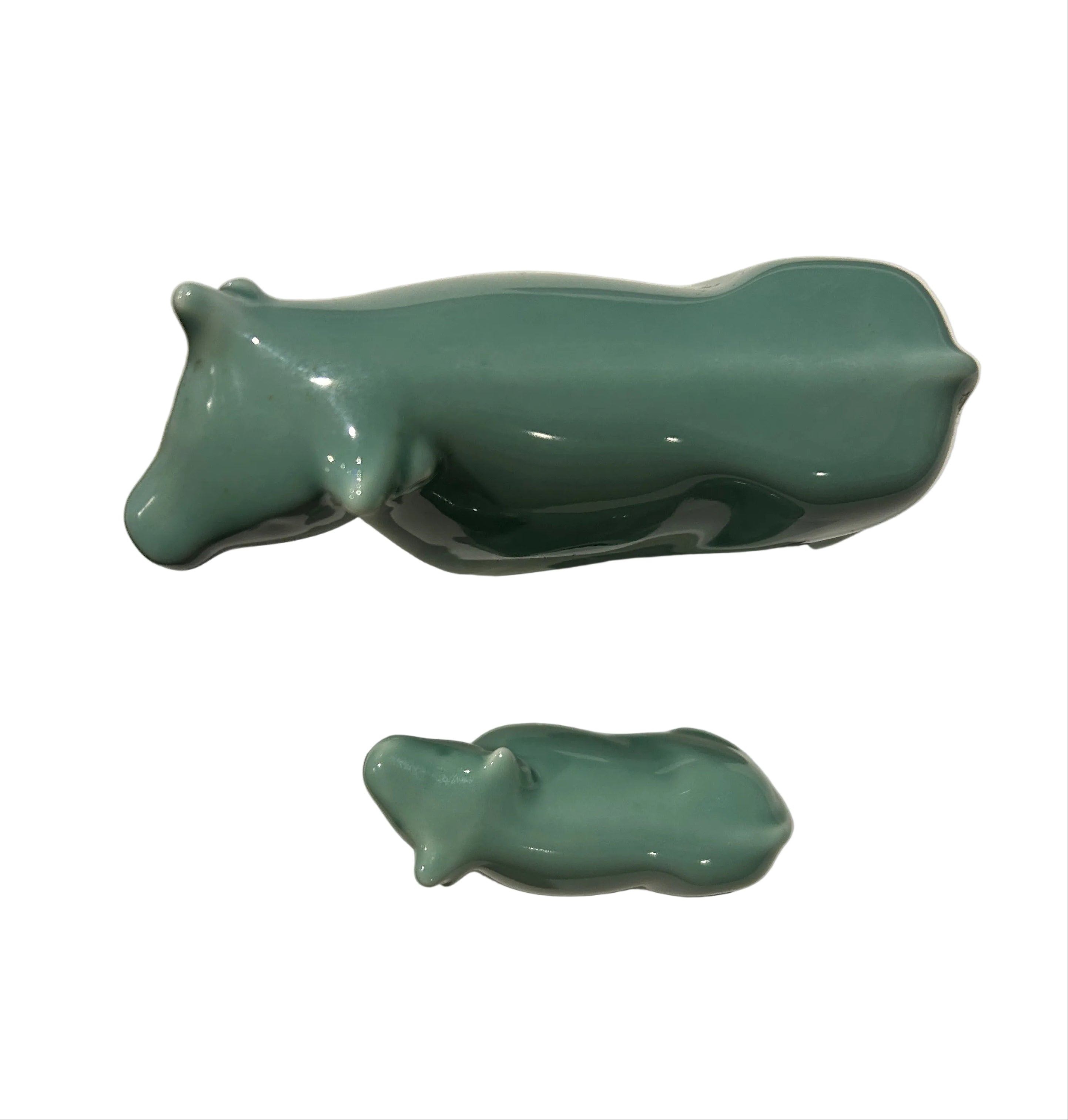 Vintage Glazed Ceramic Cow Ornaments Set