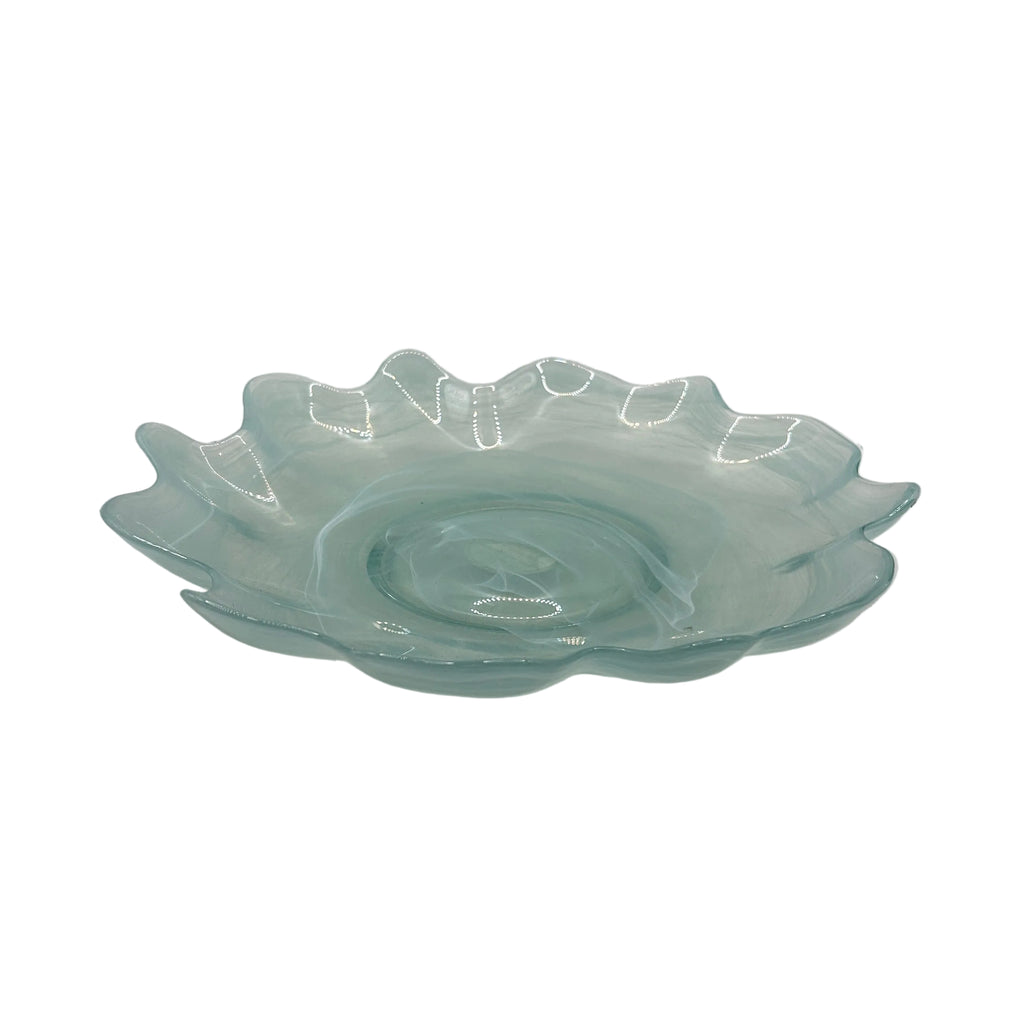 Light Blue Swirl Serving Glass Bowl