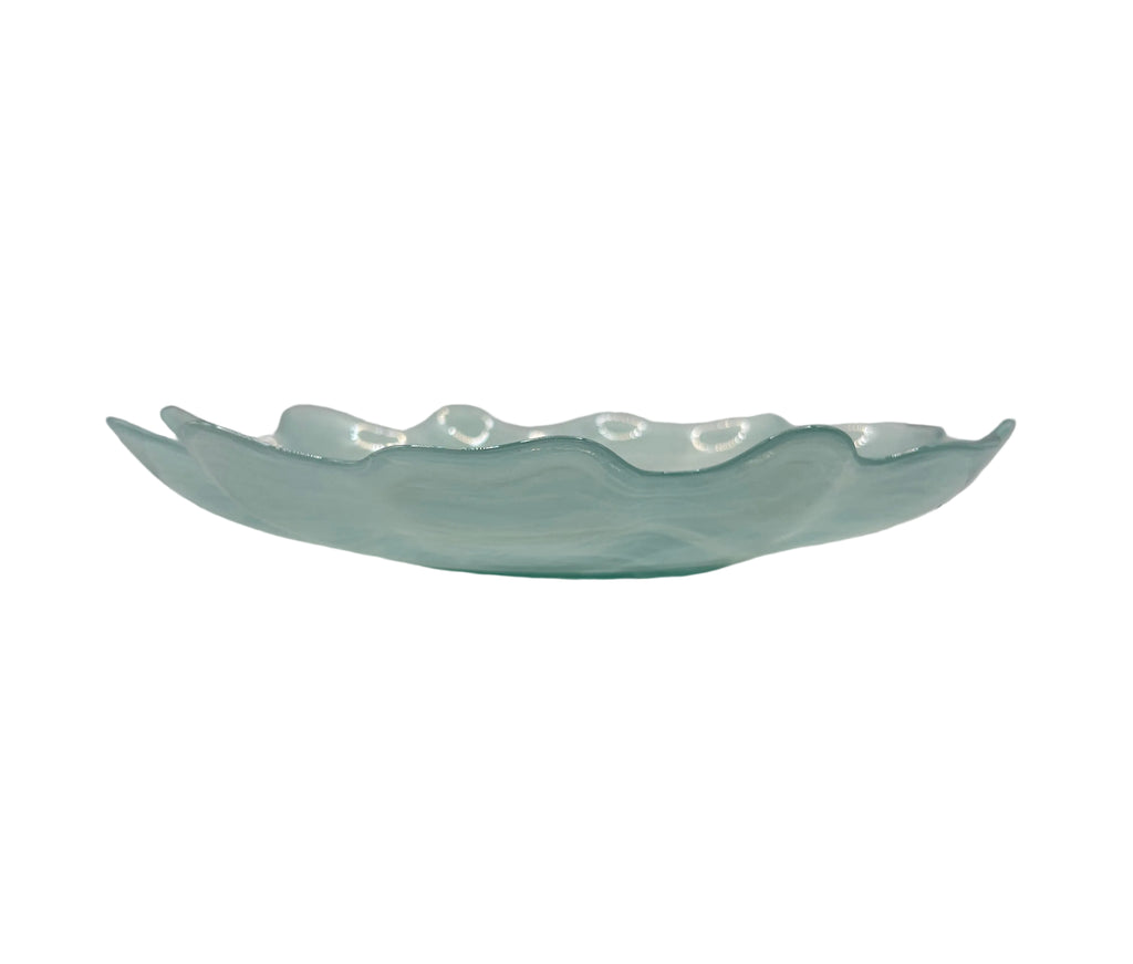 Light Blue Swirl Serving Glass Bowl