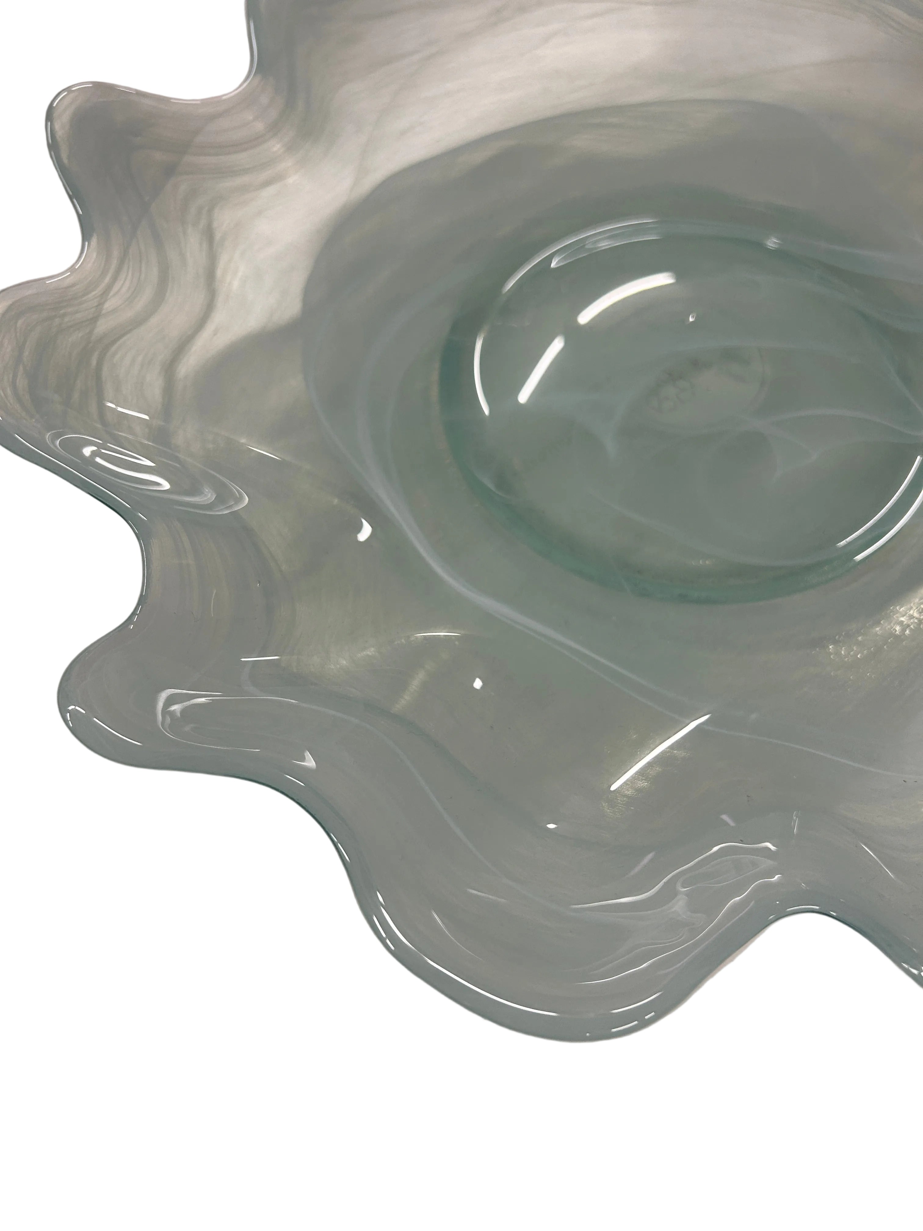 Light Blue Swirl Serving Glass Bowl