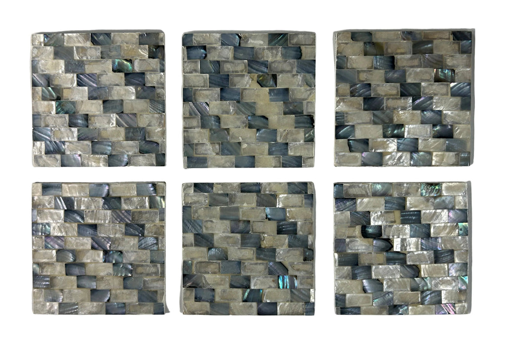 Set of 6 Mother Of Pearl Shell Square Coasters