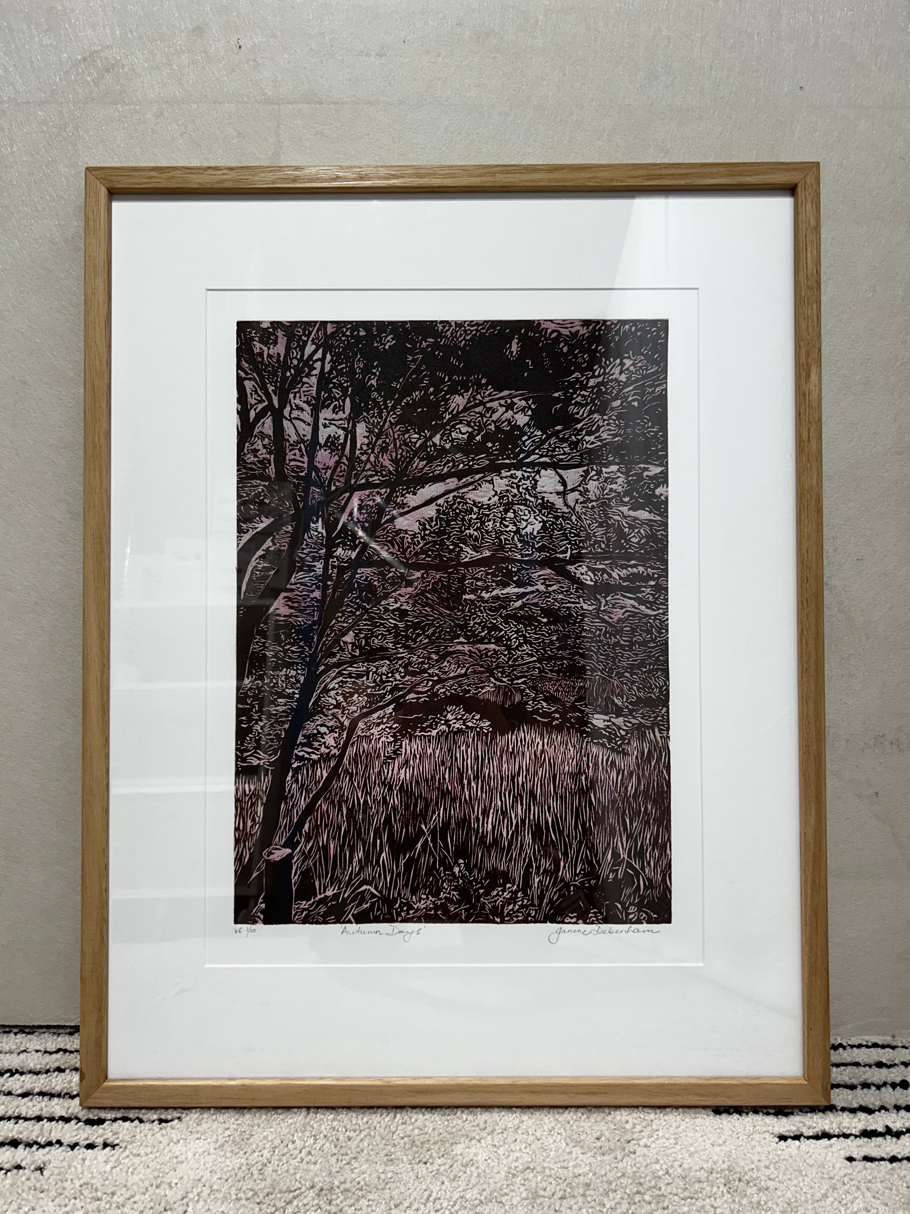 Autumn Days by Janine Debenham (Linocut Chine collé)