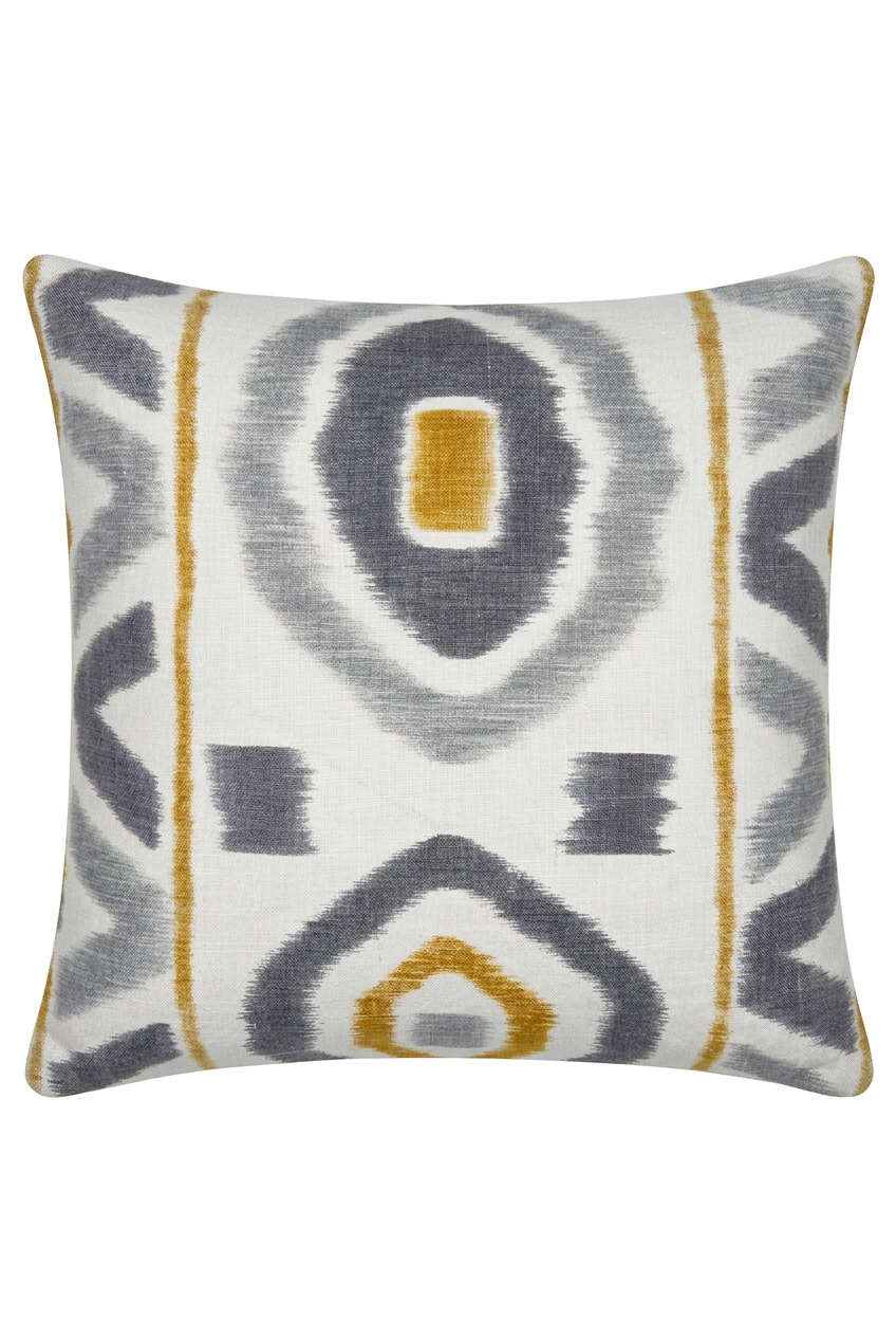 Grey and Yellow Geometric Ikat Pattern Throw Cushion