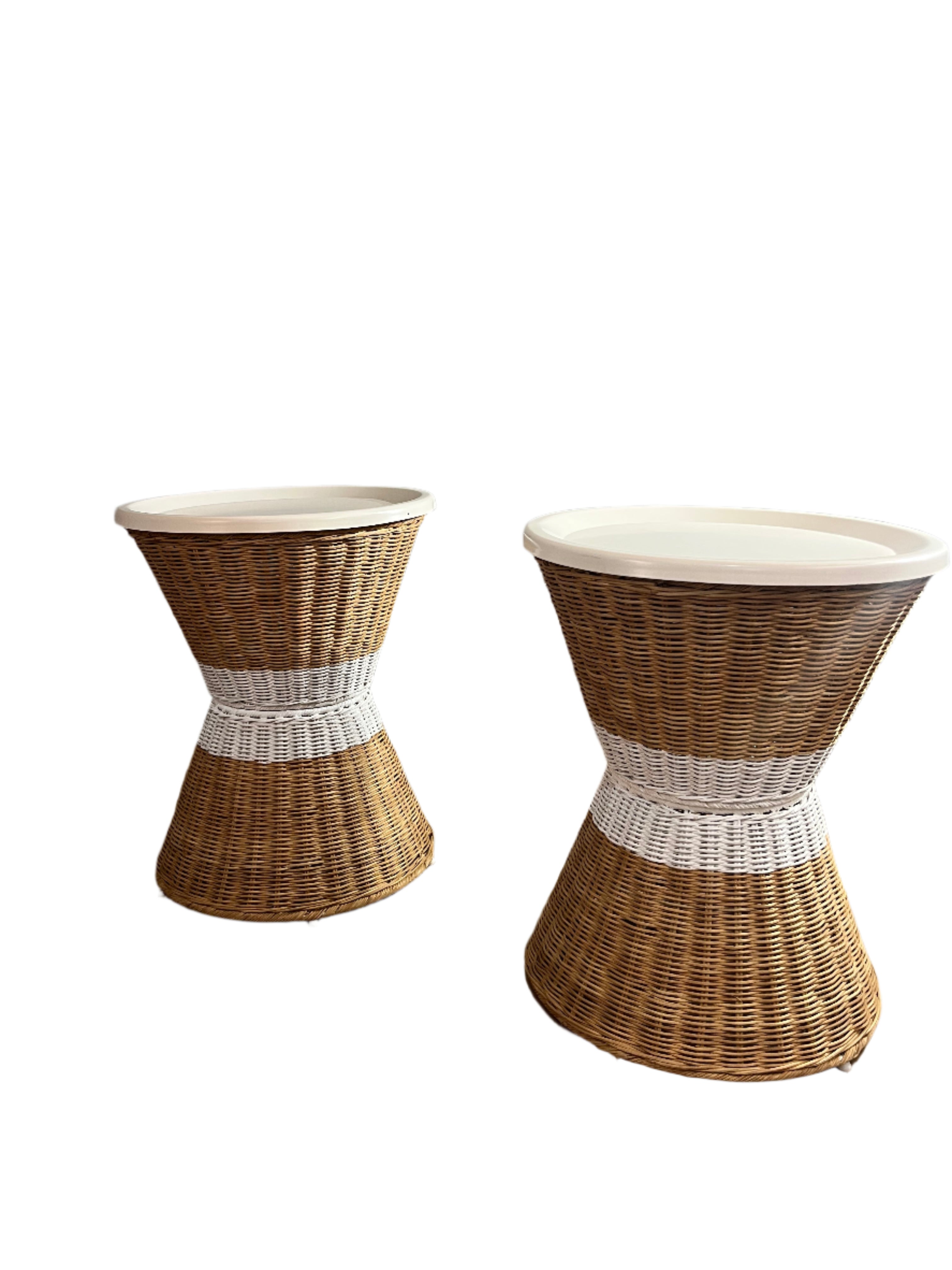 Rattan side tables with white top