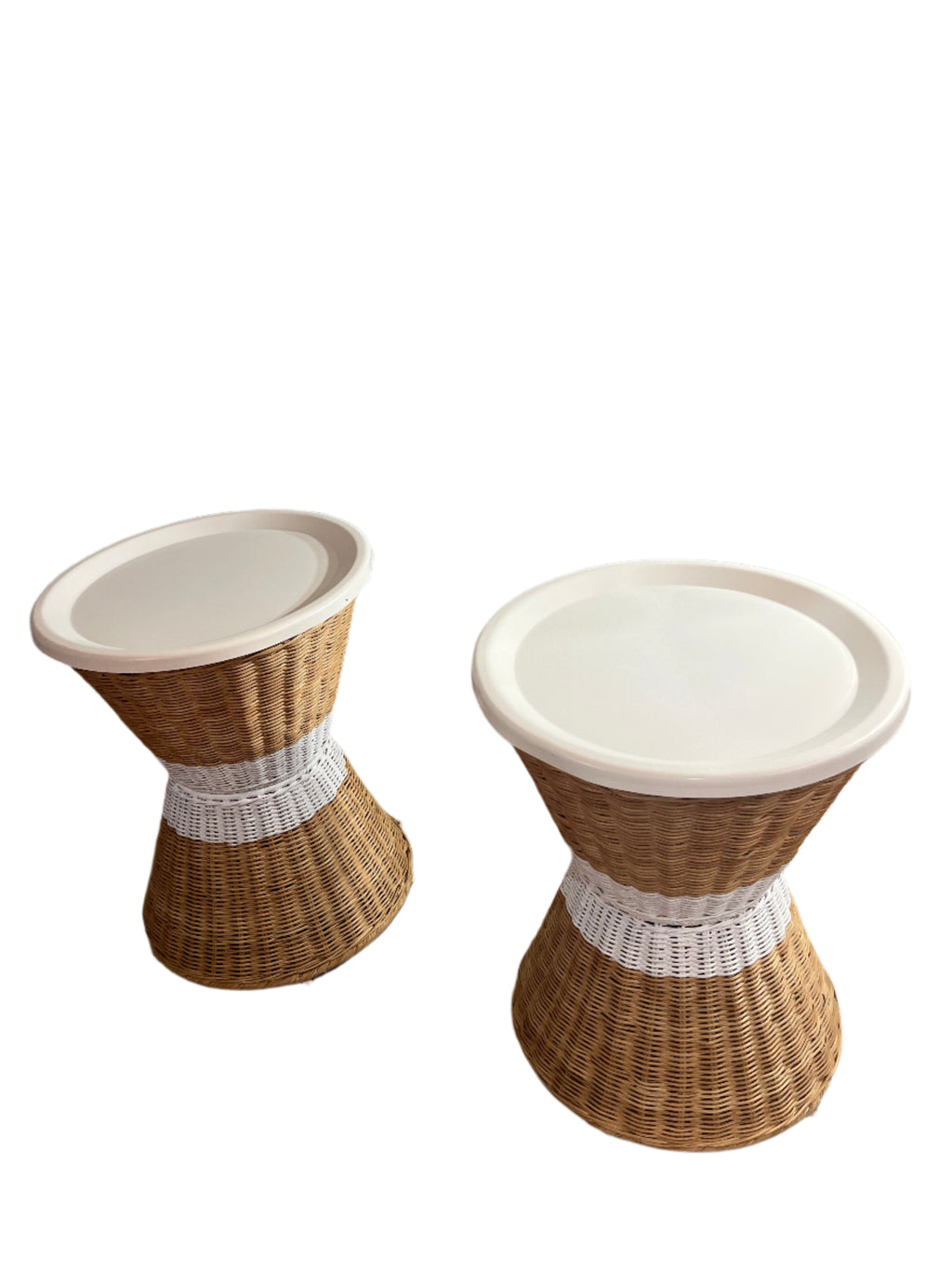 Rattan side tables with white top