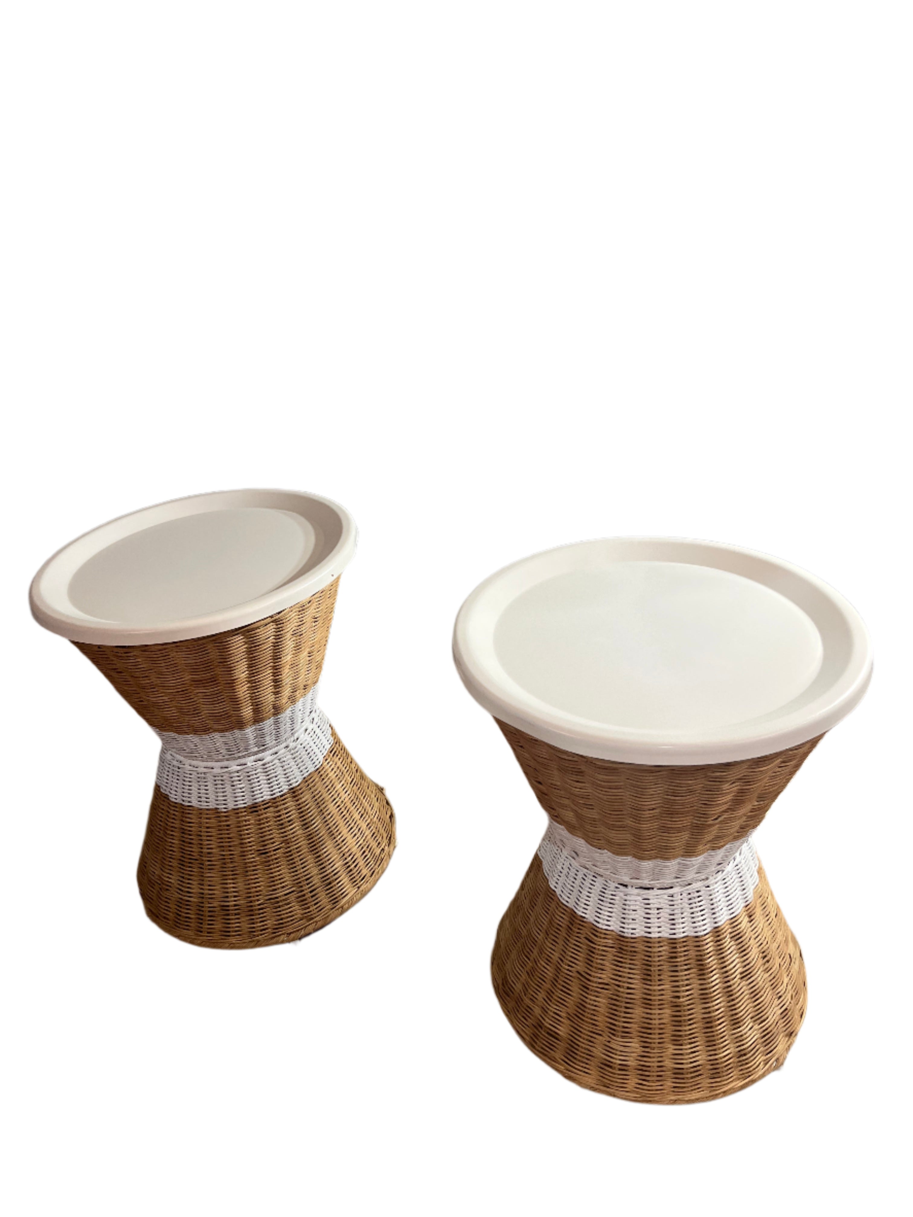 Rattan side tables with white top