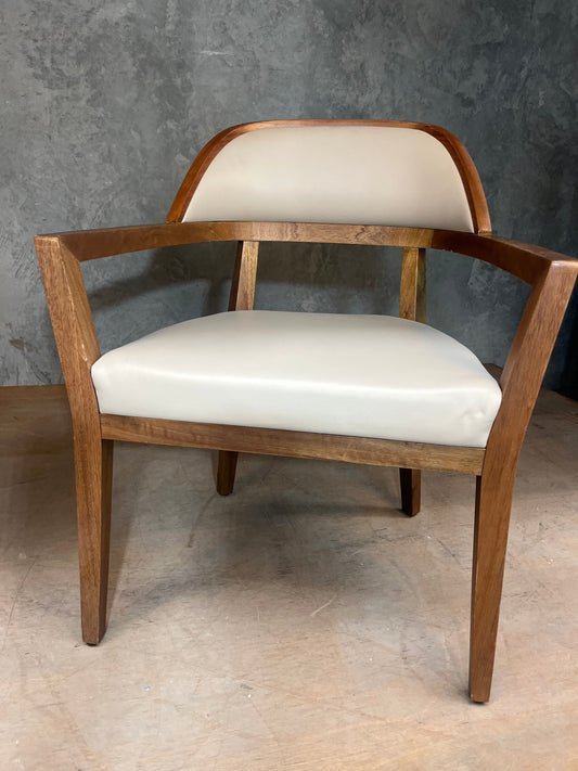 Mid Century Modern Cream leather and solid timber dining chairs - 2 available