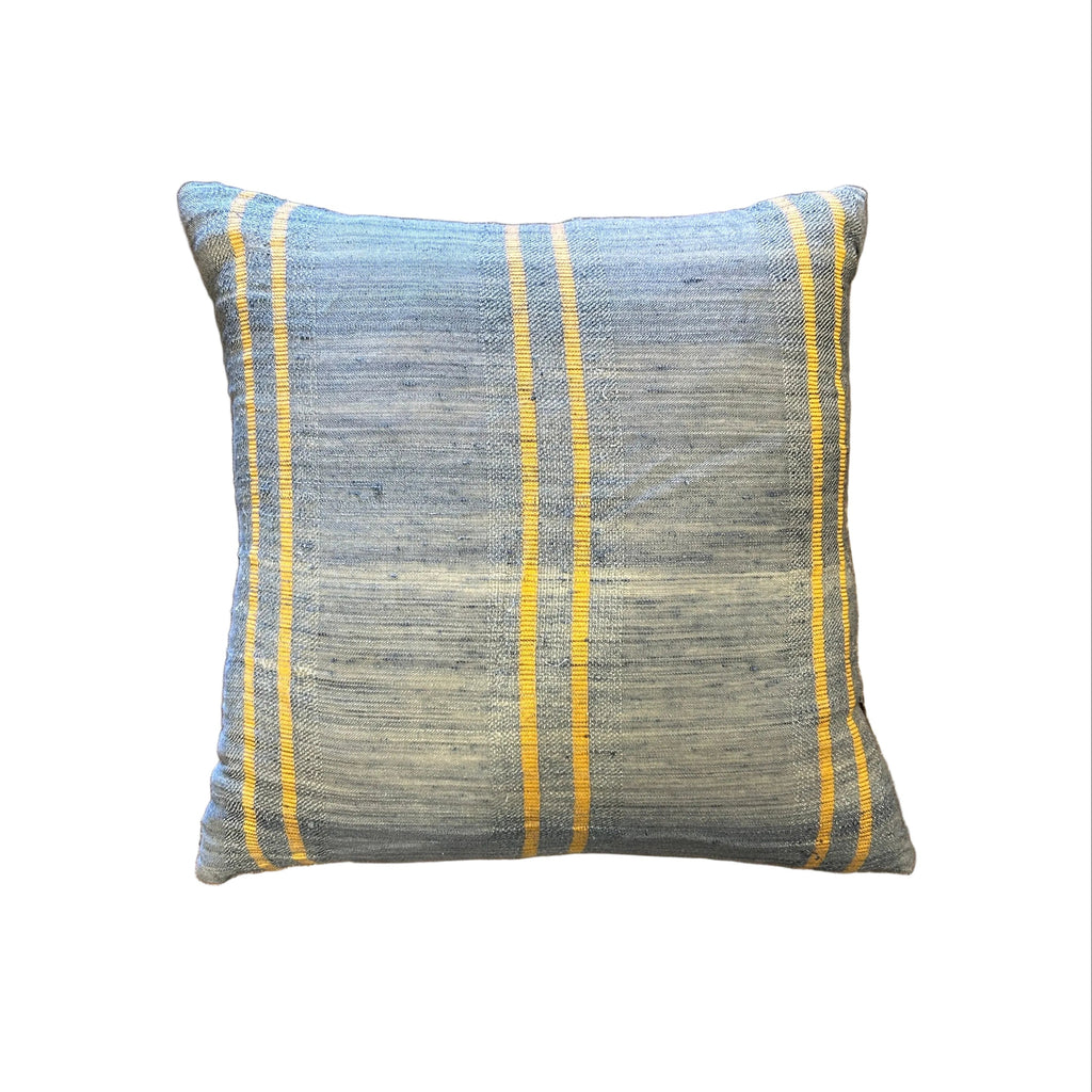 Chambray Blue and Yellow Striped Cushion