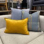 Chambray Blue and Yellow Striped Cushion
