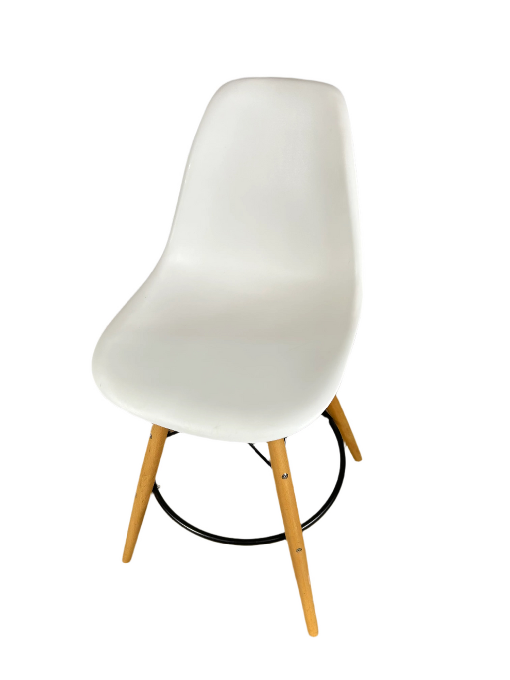 White Bar Stool with Solid Wood Legs